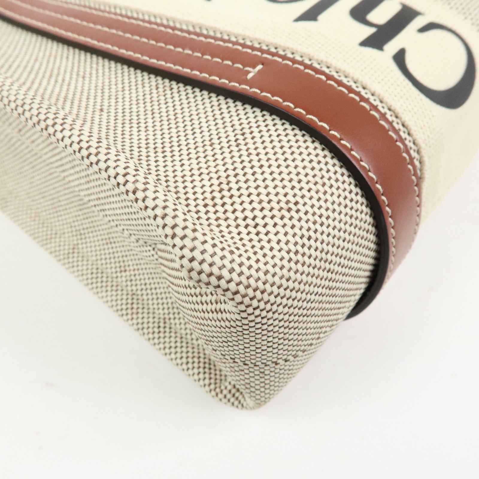 Chloe Woody Canvas Leather 2Way Bag Shoulder Bag Natural Brown