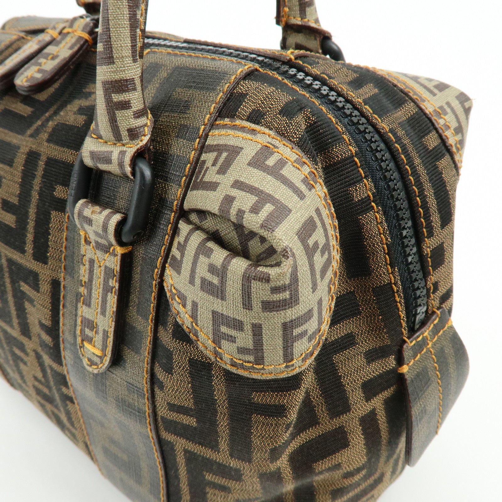 FENDI Zucca Zucchino Canvas PVC Boston Hand Bag Brown 8BL095
