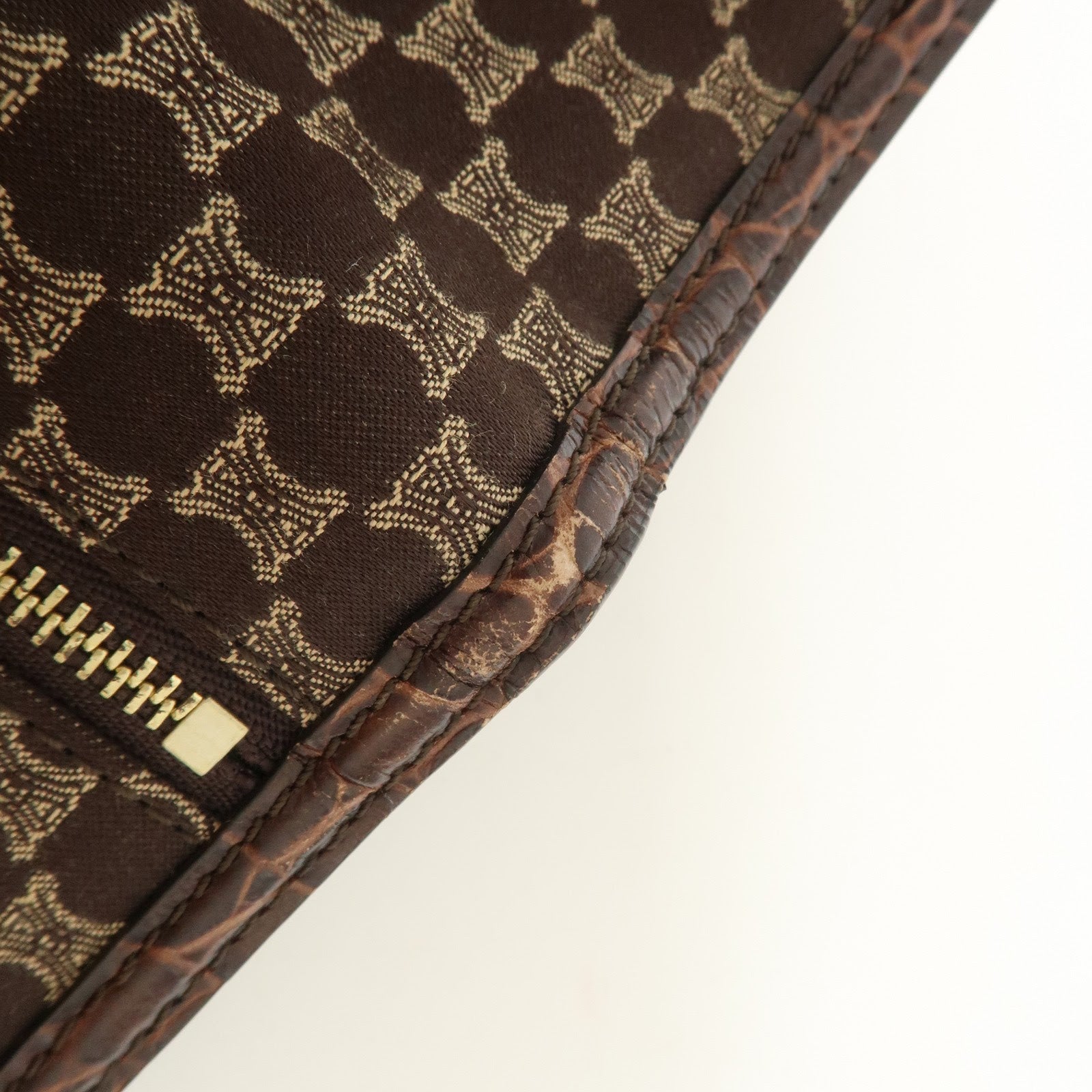 CELINE Macadam Canvas Leather Flap Long Wallet Brown