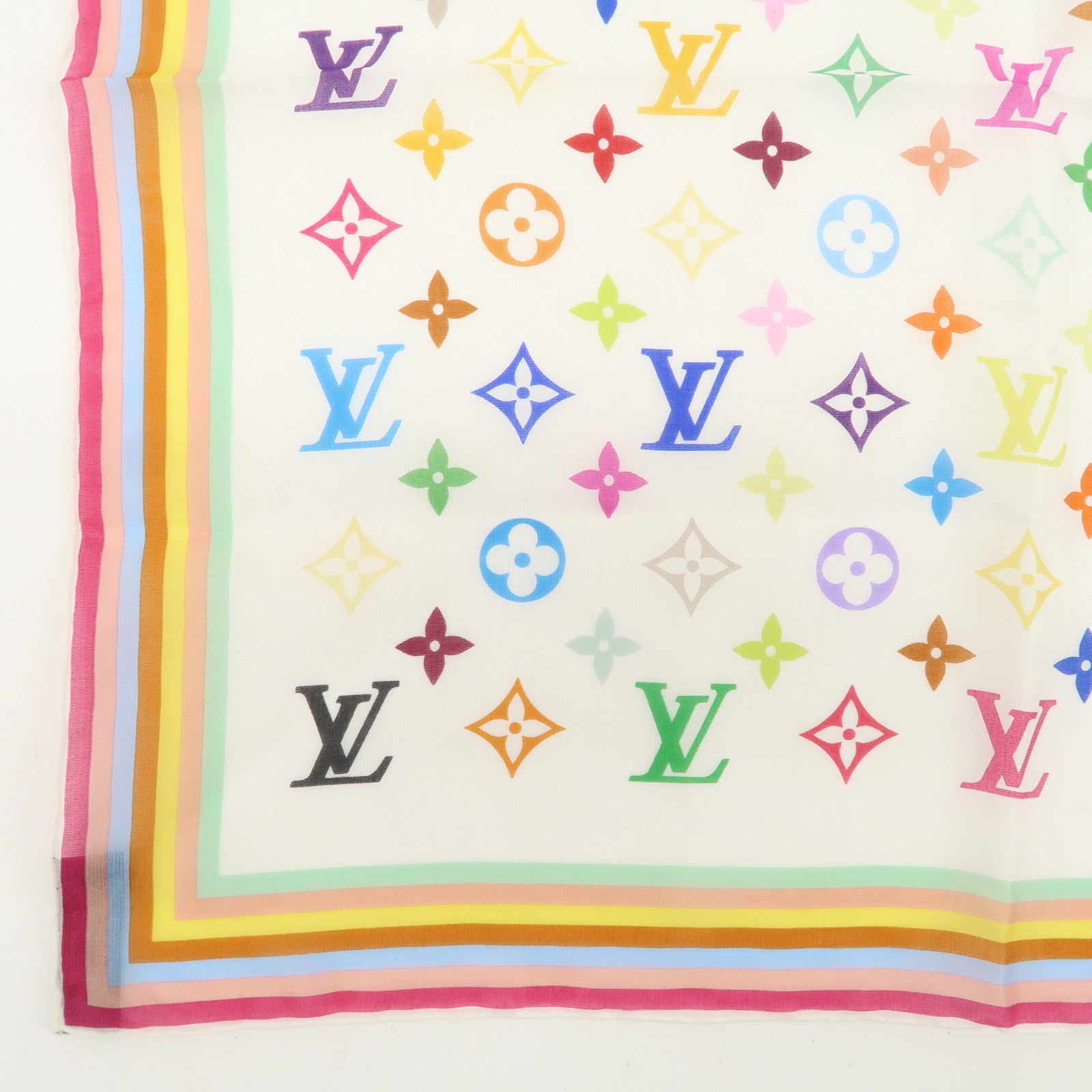 Louis Vuitton Monogram Multicolor Silk 100% Mini Scarf Blanc M71913