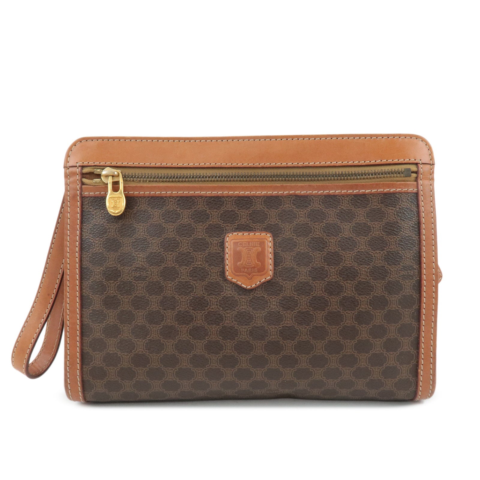 CELINE Macadam PVC Leather Clutch Bag Second Bag Brown