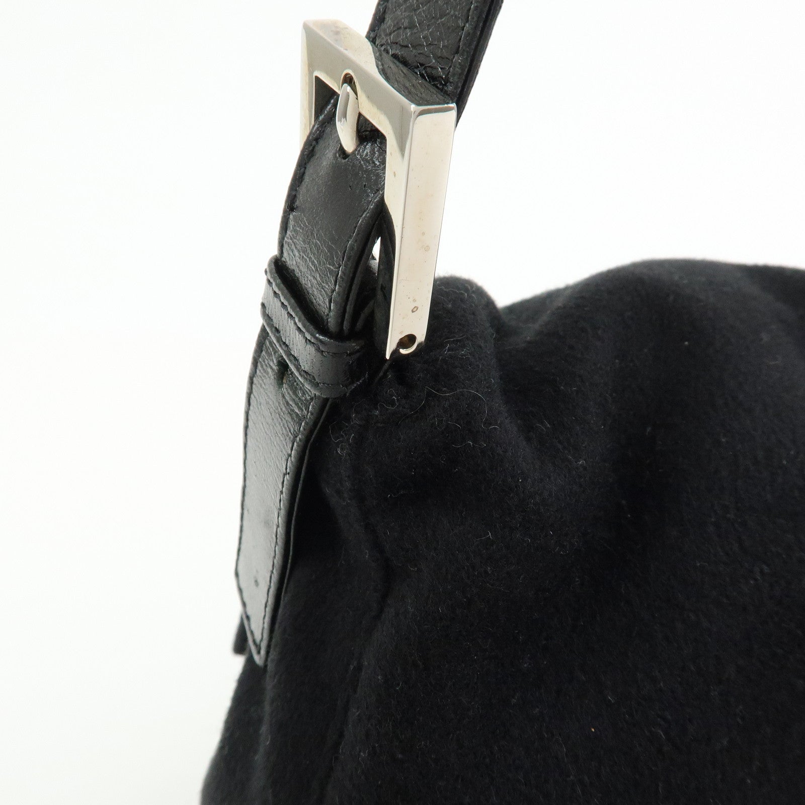 FENDI Mamma Baguette Wool Leather Shoulder Bag Hand Bag Black 26325
