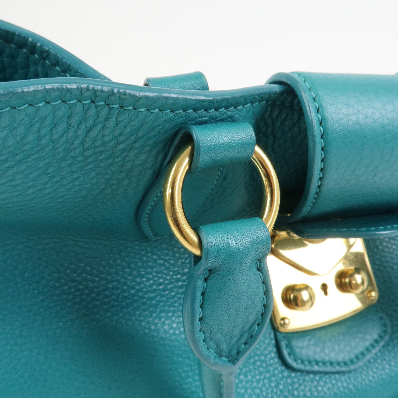 MIU MIU Logo Leather Shoulder Bag Hand Bag Green