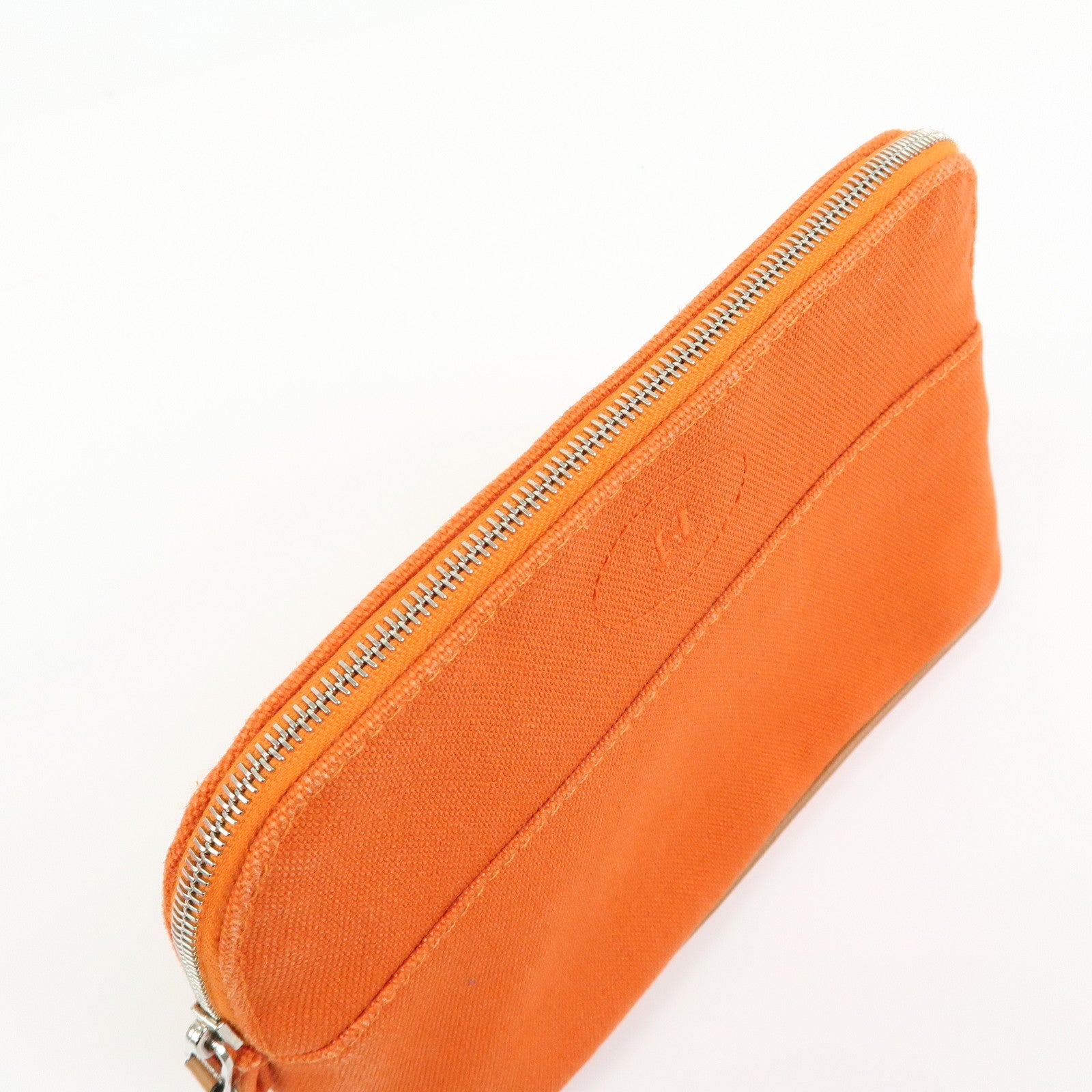 HERMES Bolide Pouch 20 Toile H Canvas Pouch Cosmetic Pouch Orange