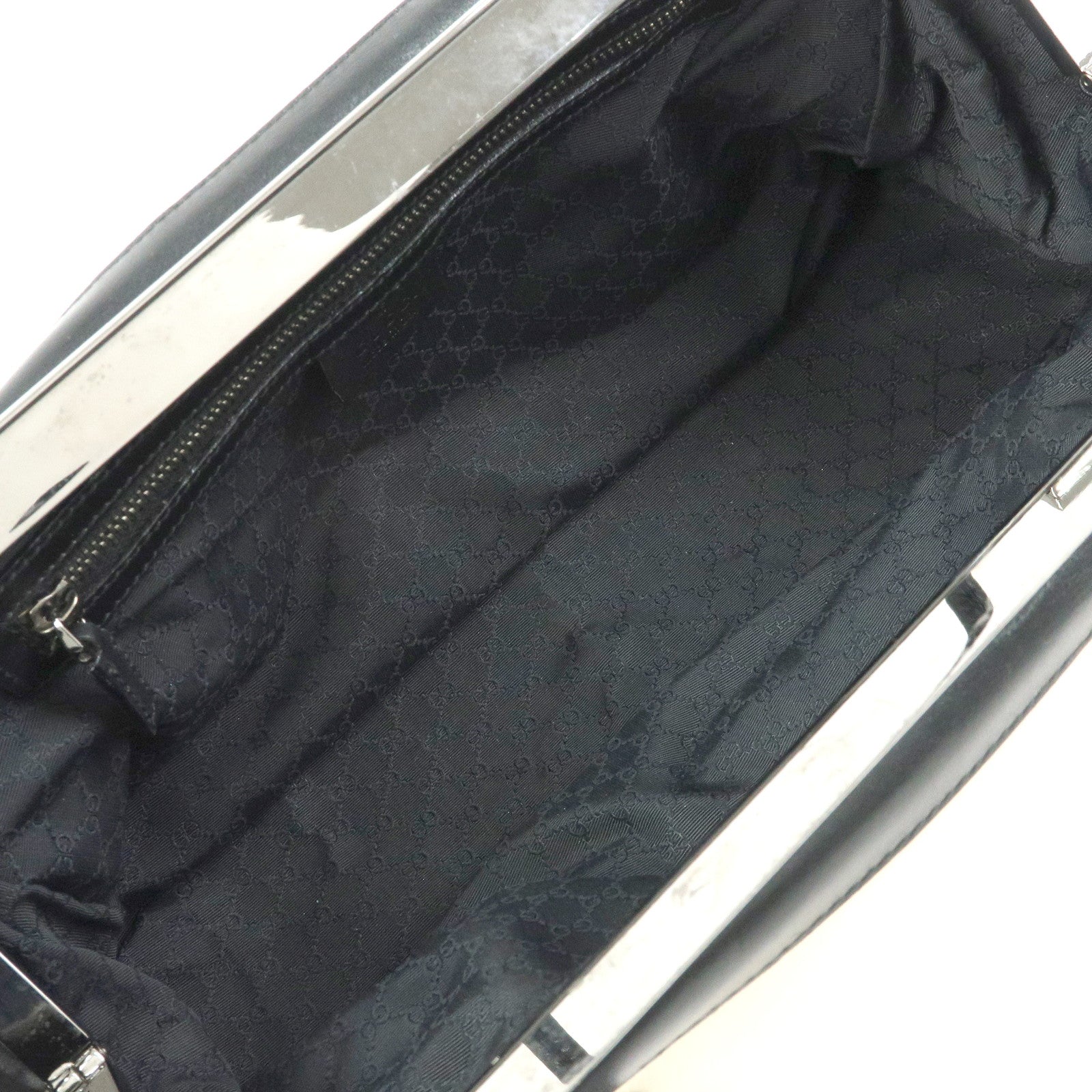 GUCCI Canvas Leather Hand Bag Ivory Black 92726