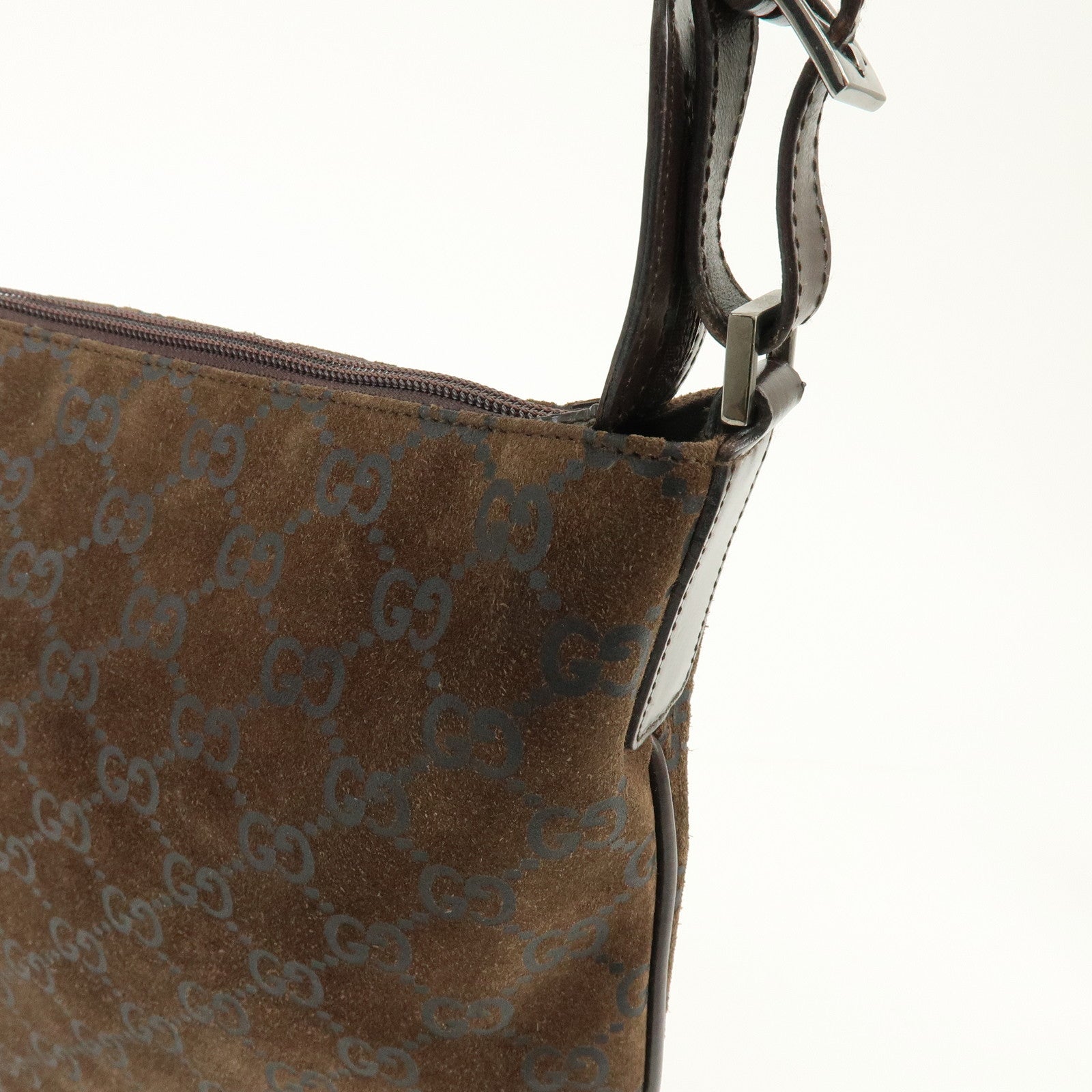 GUCCI GG Suede Leather Shoulder Bag Brown Green 001・1206・3444