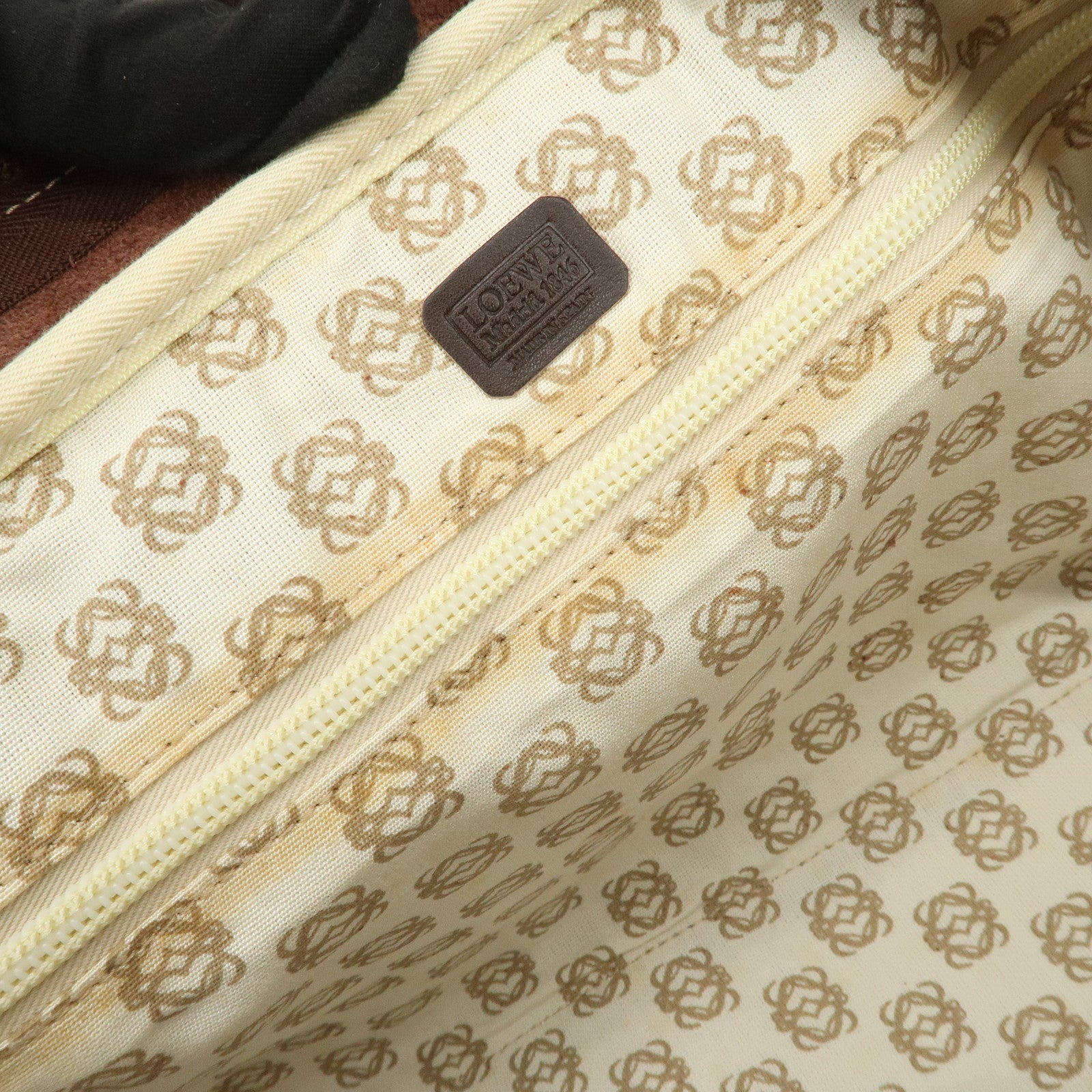 LOEWE Anagram Leather Boston Bag Hand Bag Dark Brown