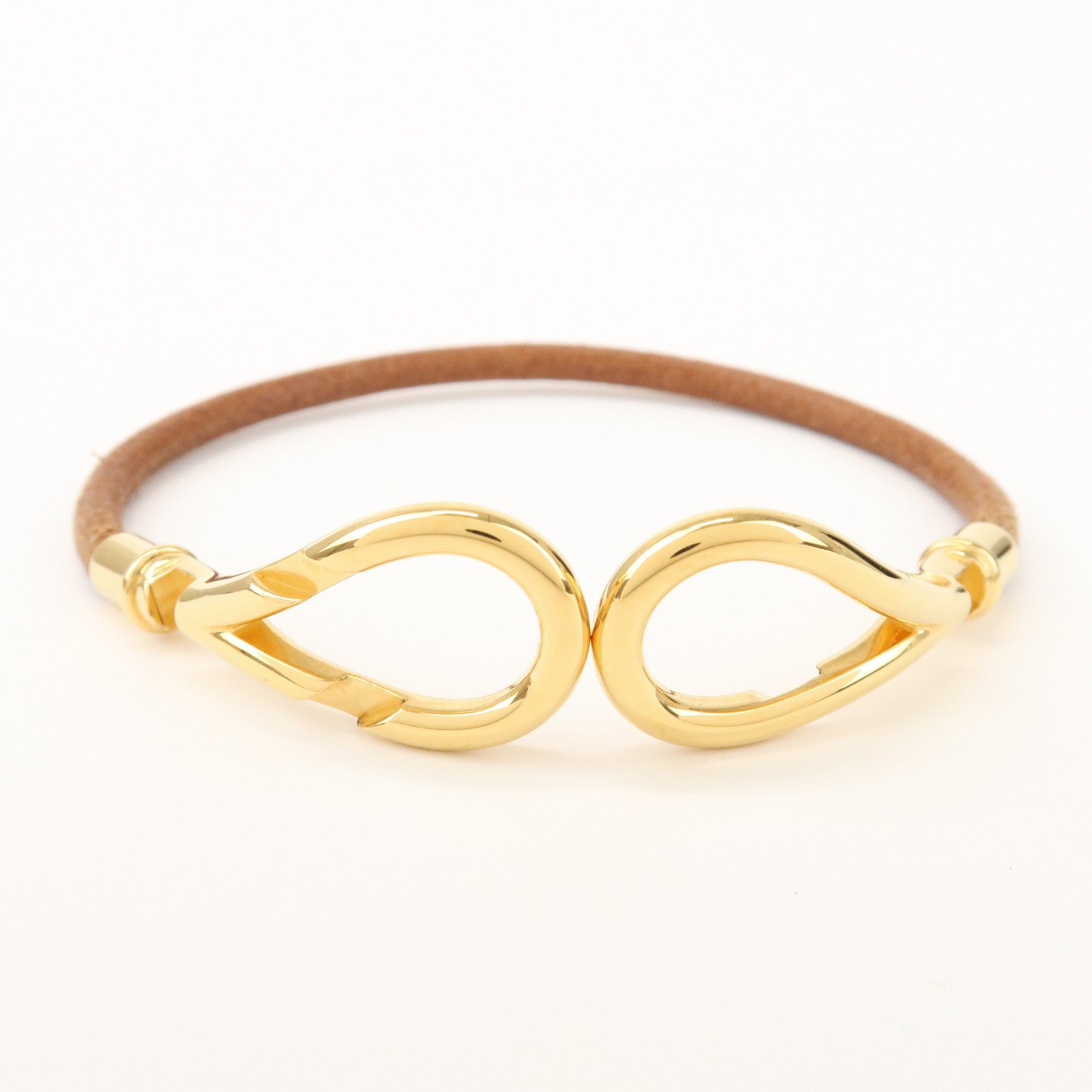 HERMES Attelage Bracelet Logo Metal Brown