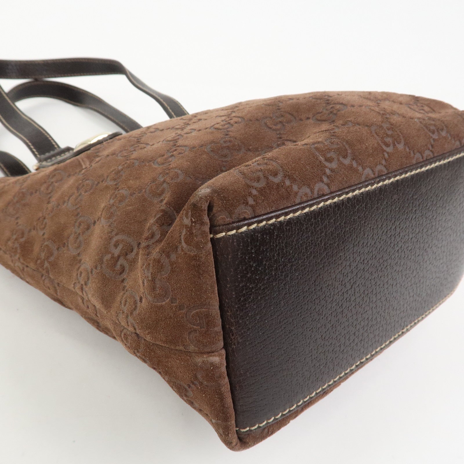 GUCCI GG Monogram Suede Leather Tote Bag Brown 153361