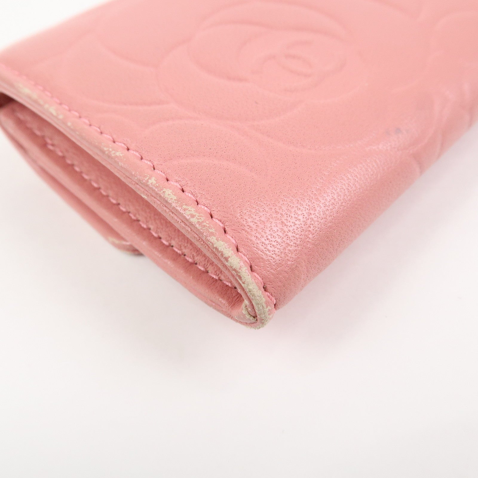 CHANEL Camellia COCO Mark Leather Card Case Card Holder Pink