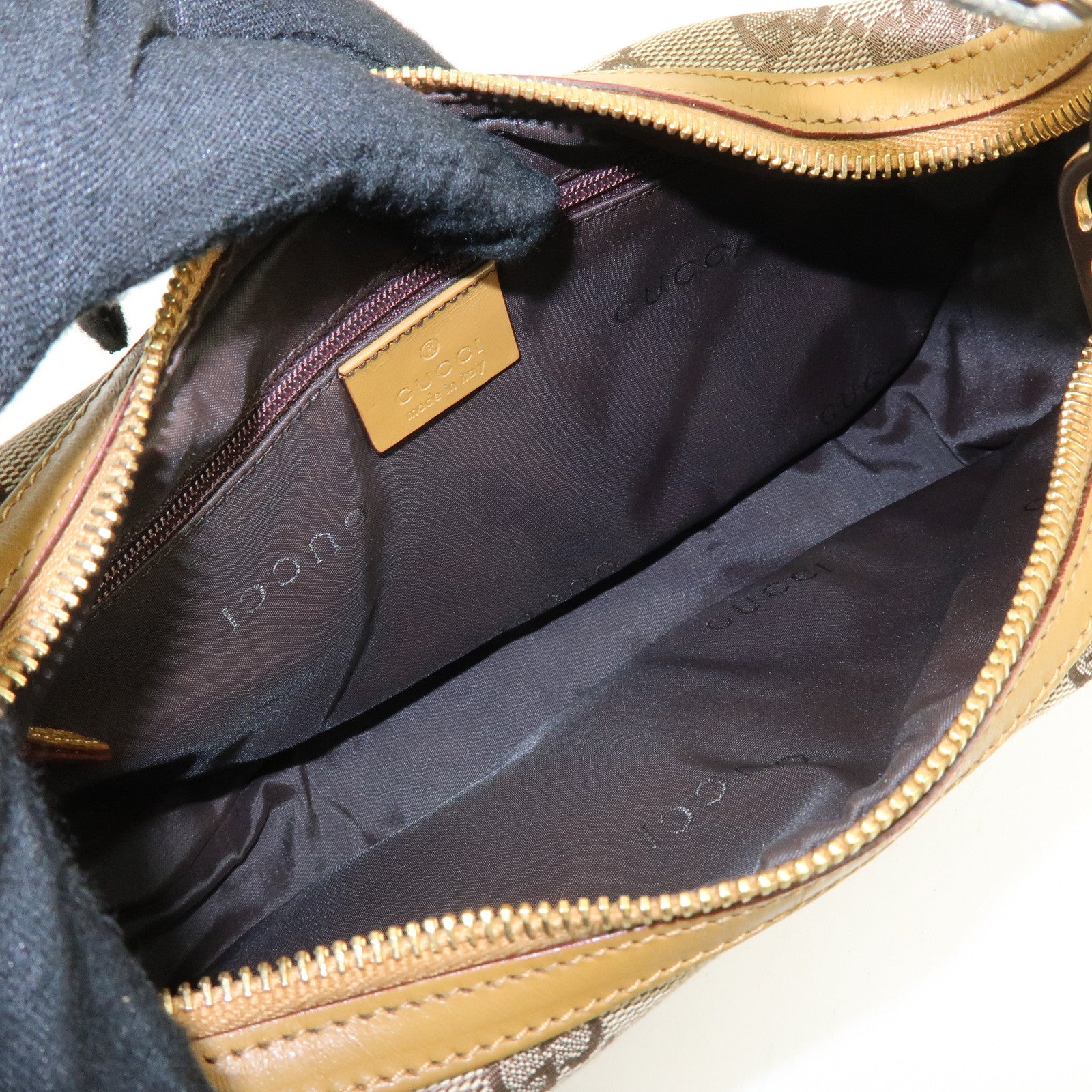 GUCCI GG Canvas Leather Shoulder Bag Beige Camel  001・3812・002122