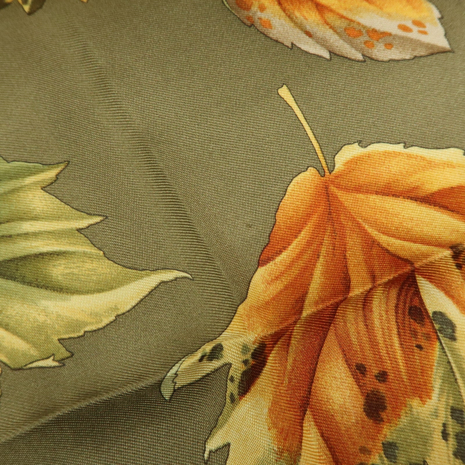 Ferragamo Silk 100% Scarf Autumn Bird And Leaf 85x85 Brown Orange