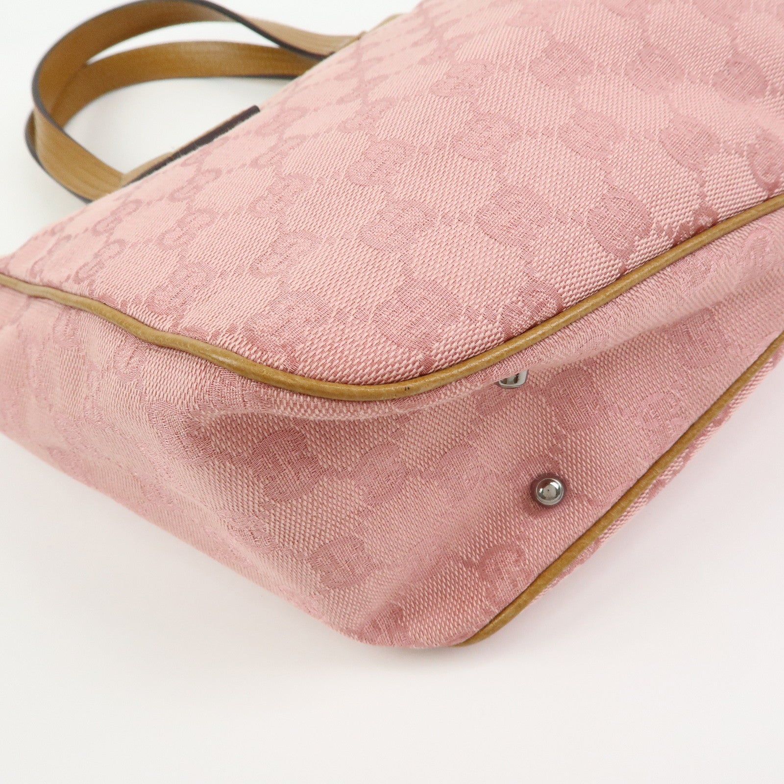 GUCCI GG Canvas Leather Tote Bag Hand Bag Pink Light Brown 113019