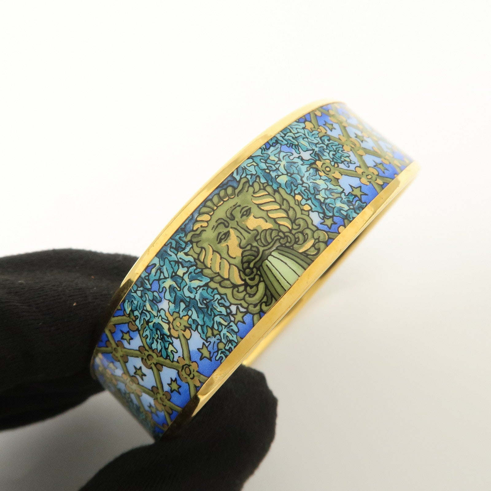 HERMES Email GM Bangle Bracelet Cloisonne Enamel Blue Gold