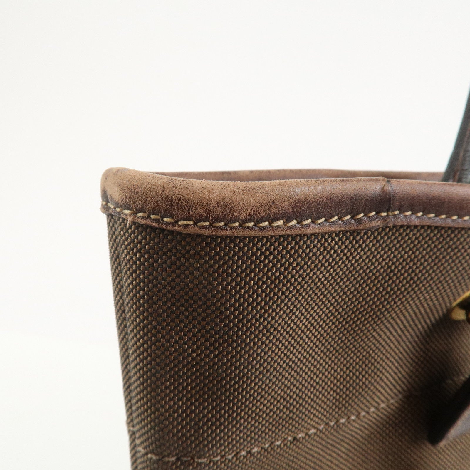 PRADA Jacauard Canvas Leather Tote Bag Shoulder Bag Brown BR3579