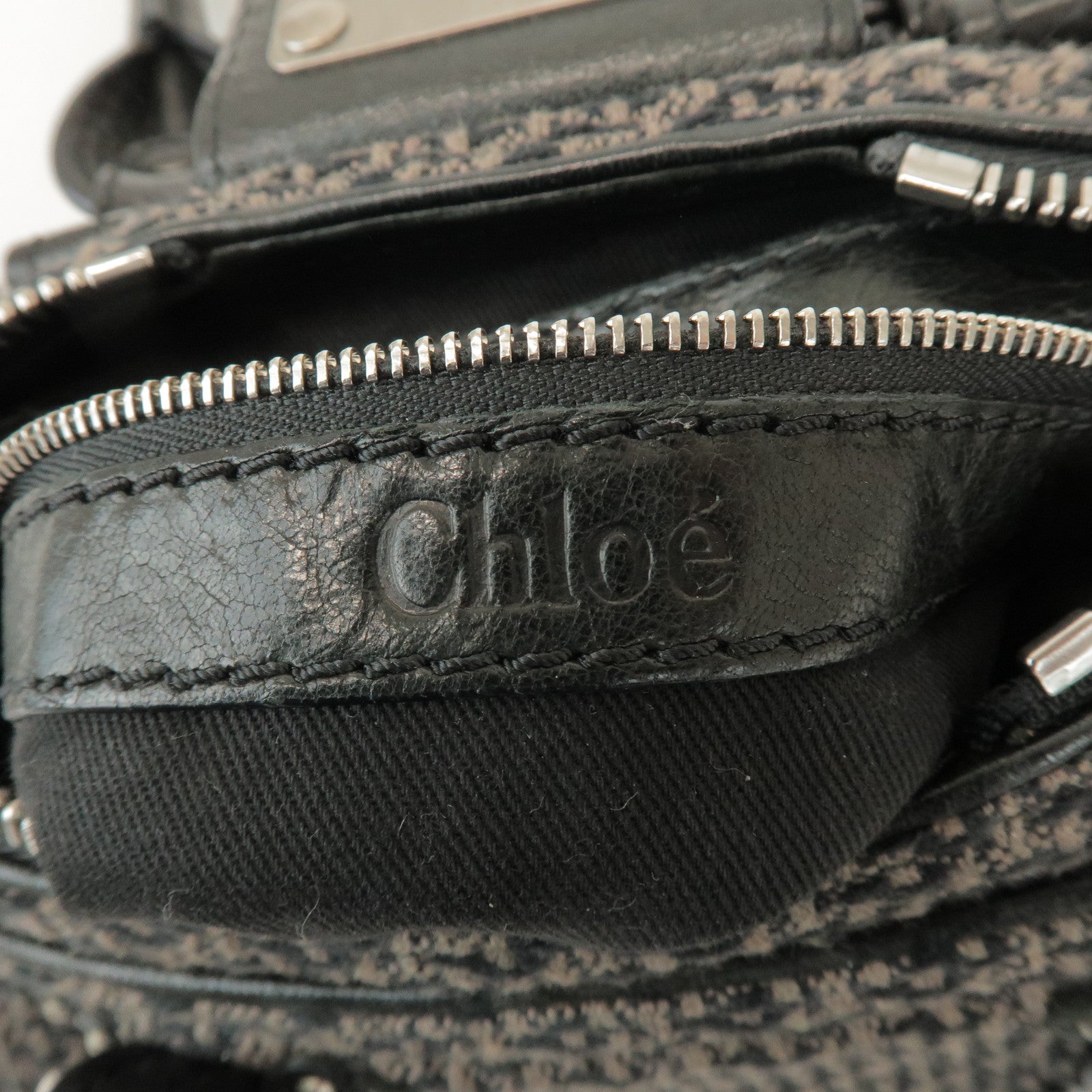 Chloe Paddington Mini Tweed Leather Hand Bag Black Brown