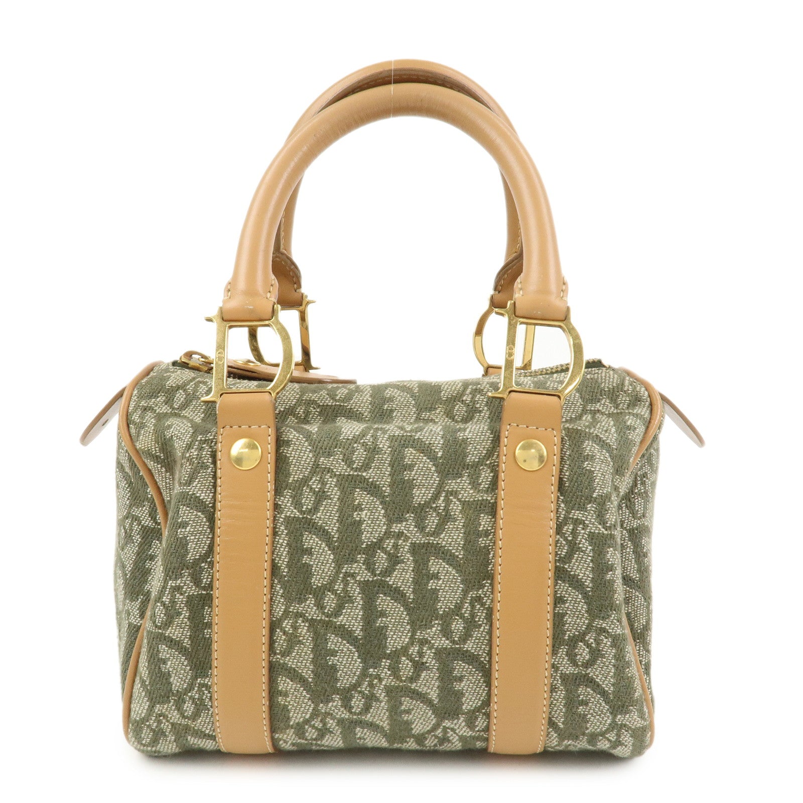 Christian Dior Trotter Jacquard Canvas Leather Boston Bag Hand Bag
