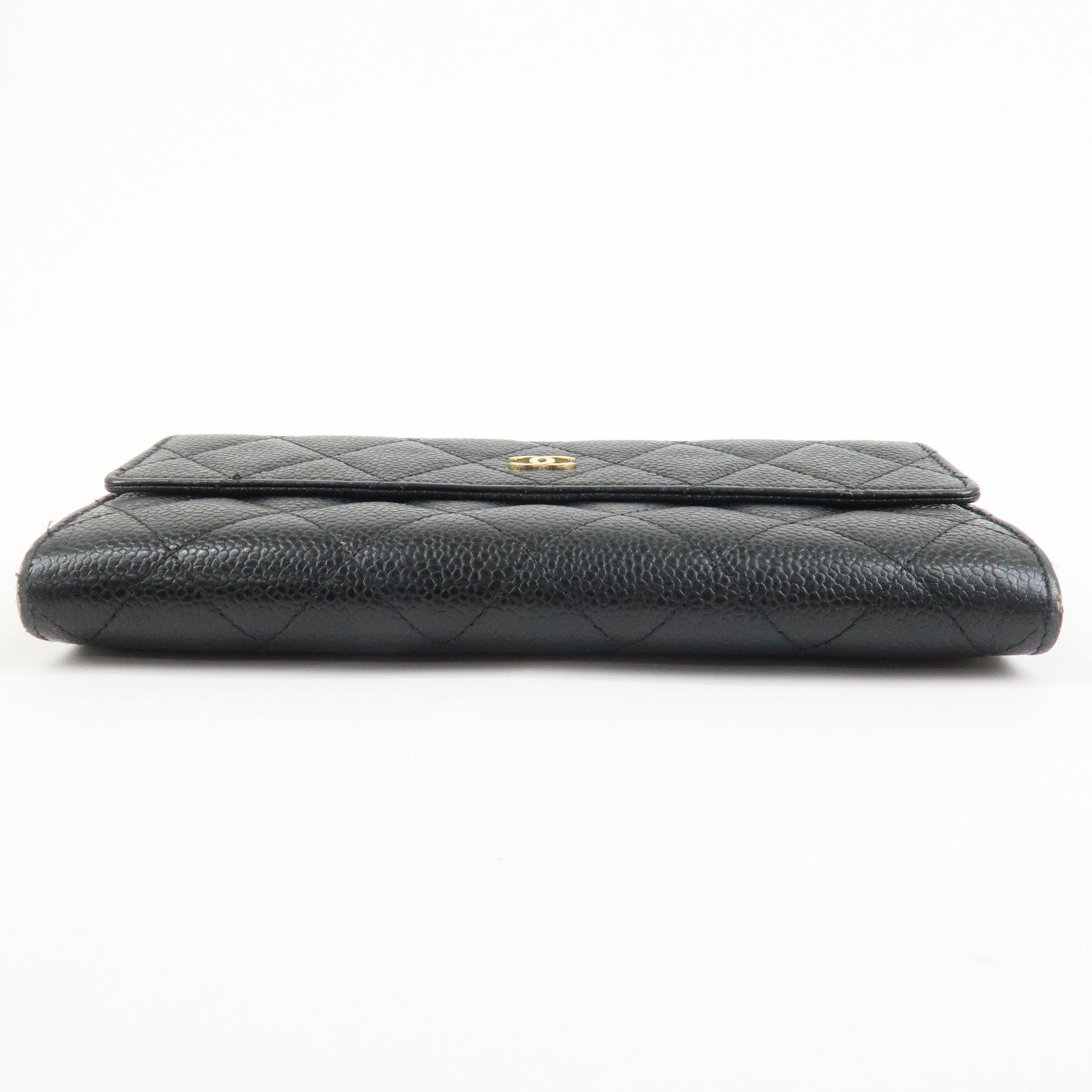 CHANEL COCO Mark Matelasse Caviarskin Long Flap Wallet Black A50096