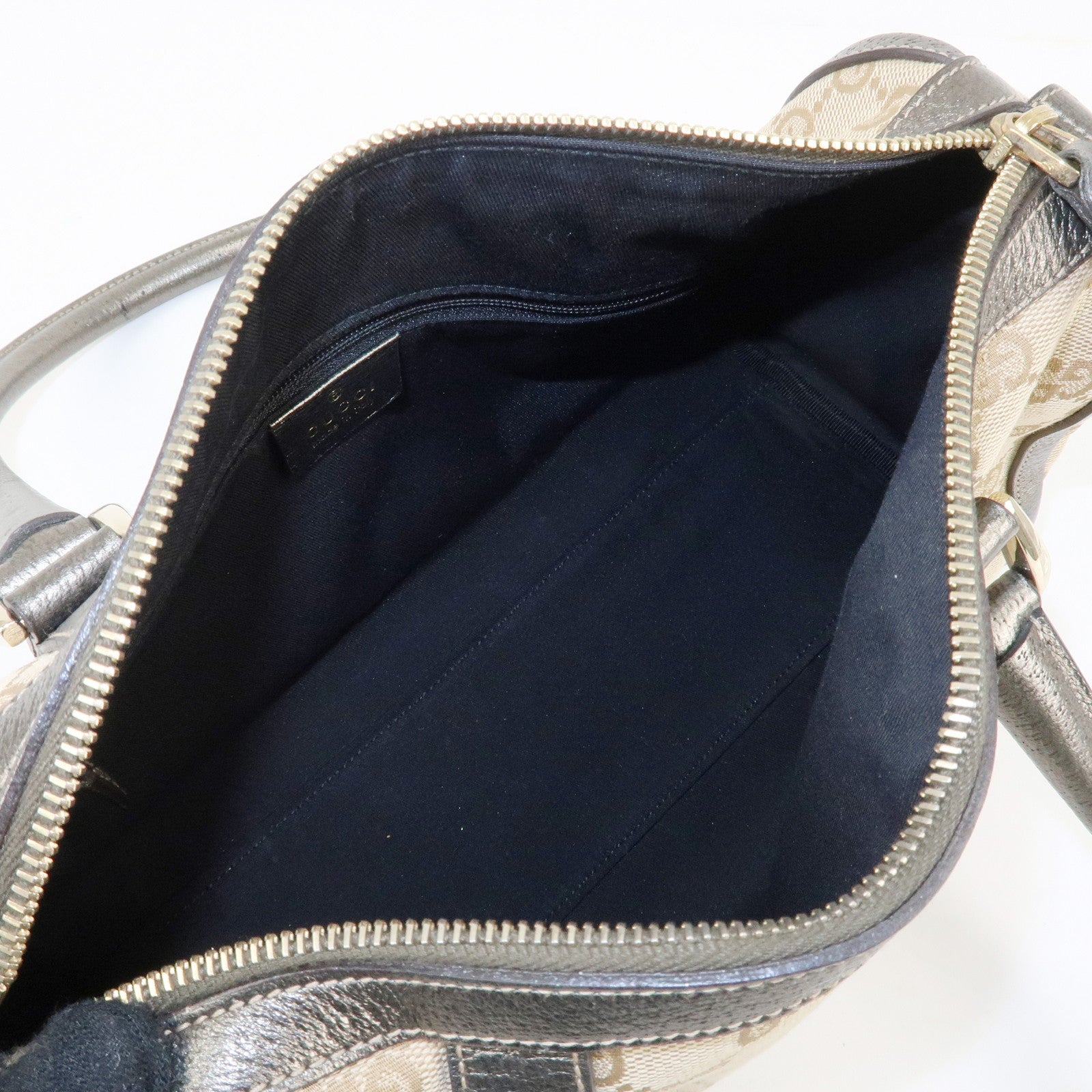 GUCCI Abbey GG Canvas Leather Mini Boston Bag Beige Silver 130942 Used