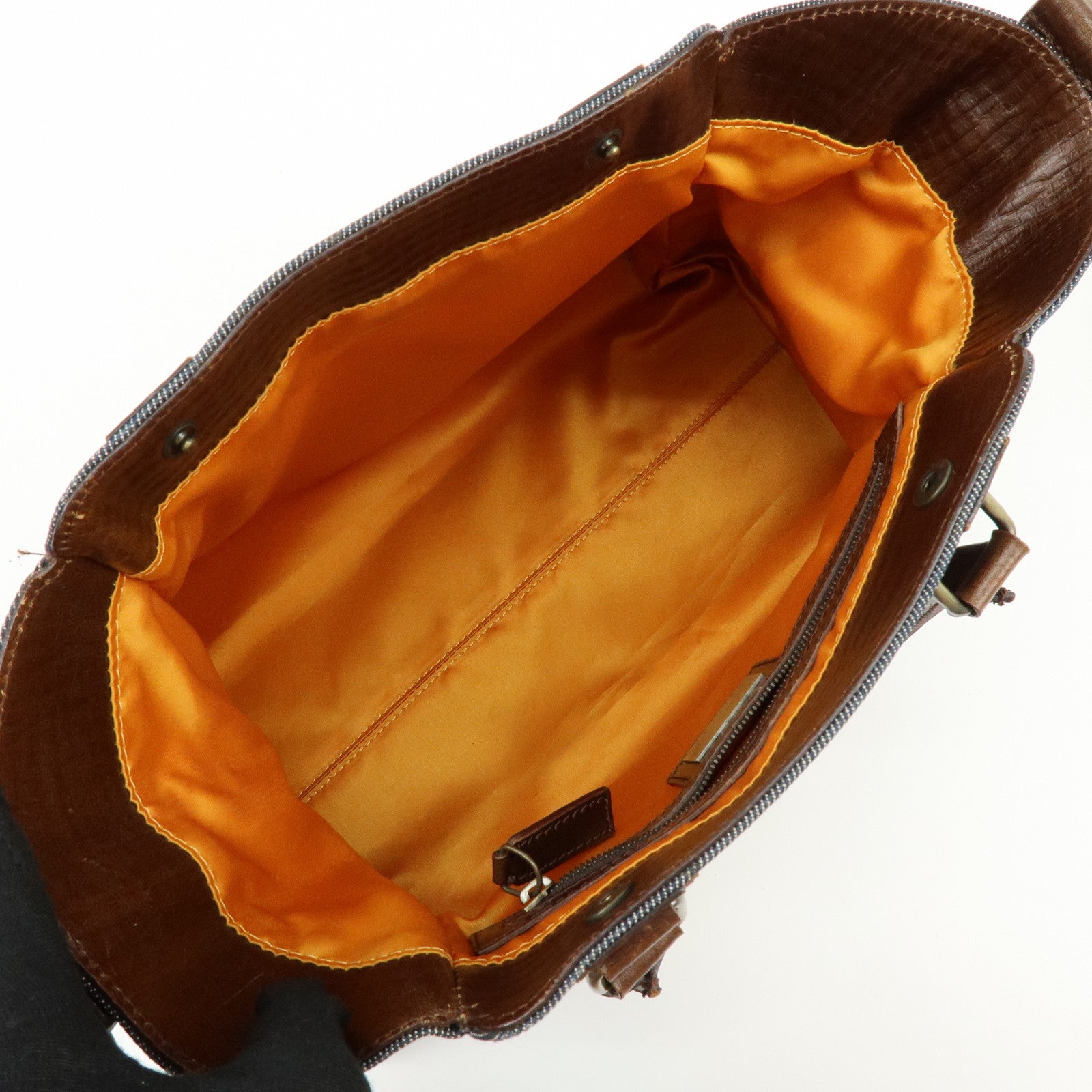 FENDI Etnico Zucca Denim Leather Shoulder Bag Blue Brown 8BN157