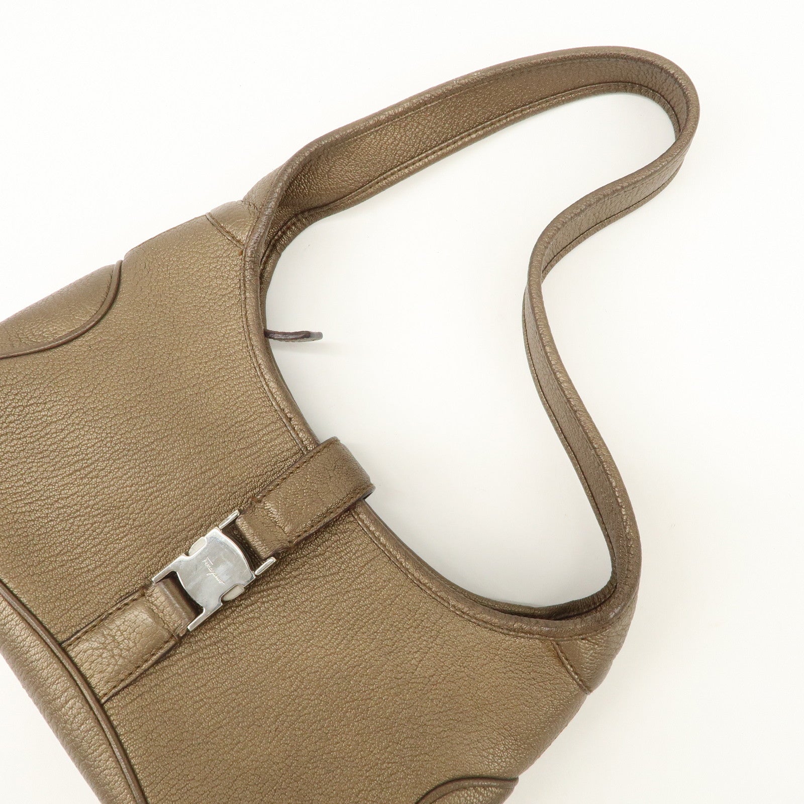 Ferragamo Leather Shoulder Bag Hand Bag Bronze