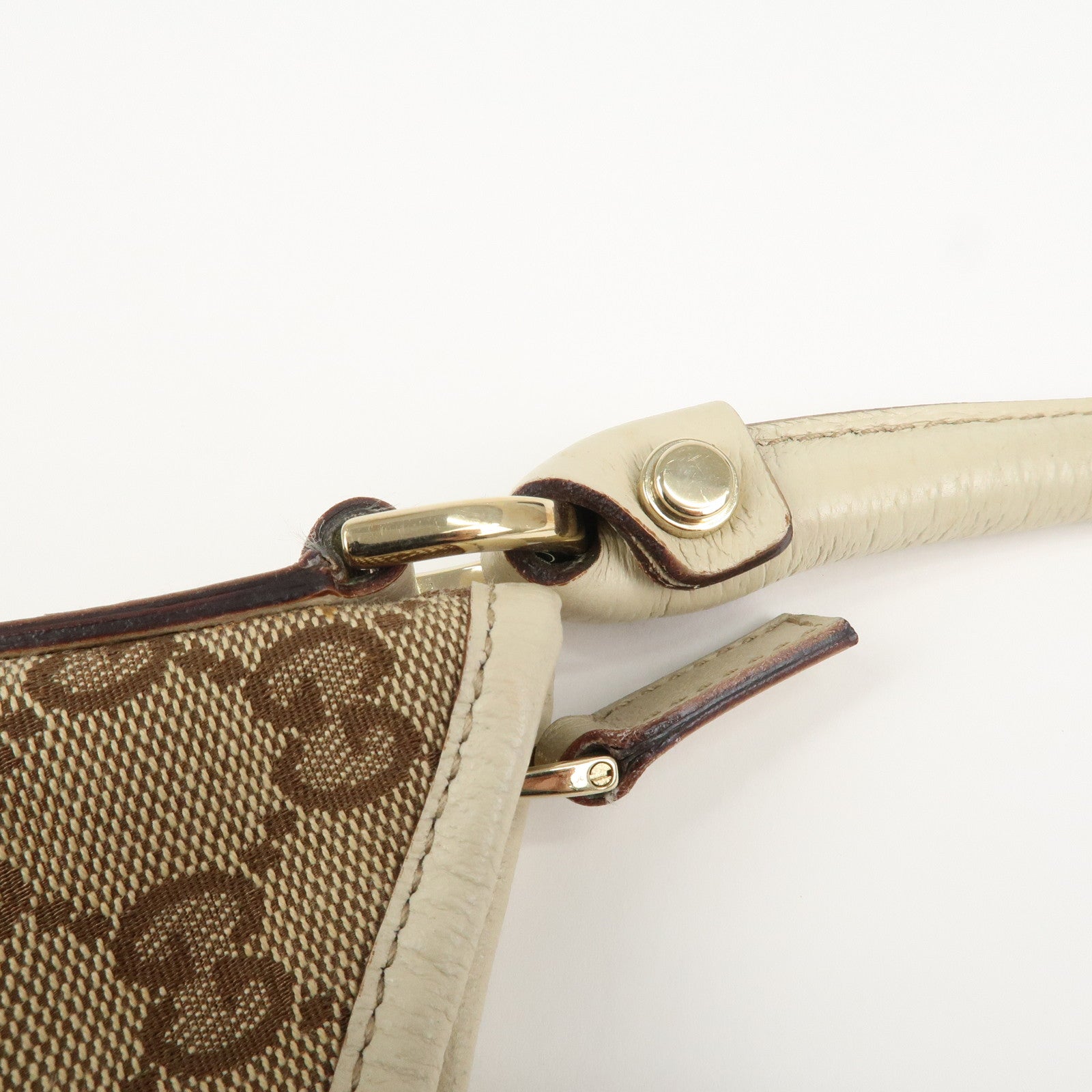 GUCCI Abbey GG Canvas Leather Shoulder Bag Beige Ivory 130738 Used