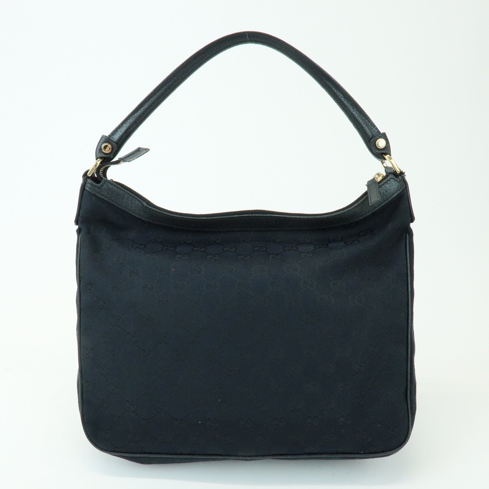 GUCCI GG Canvas Leather Front Pocket Shoulder Hand Bag Black 153025