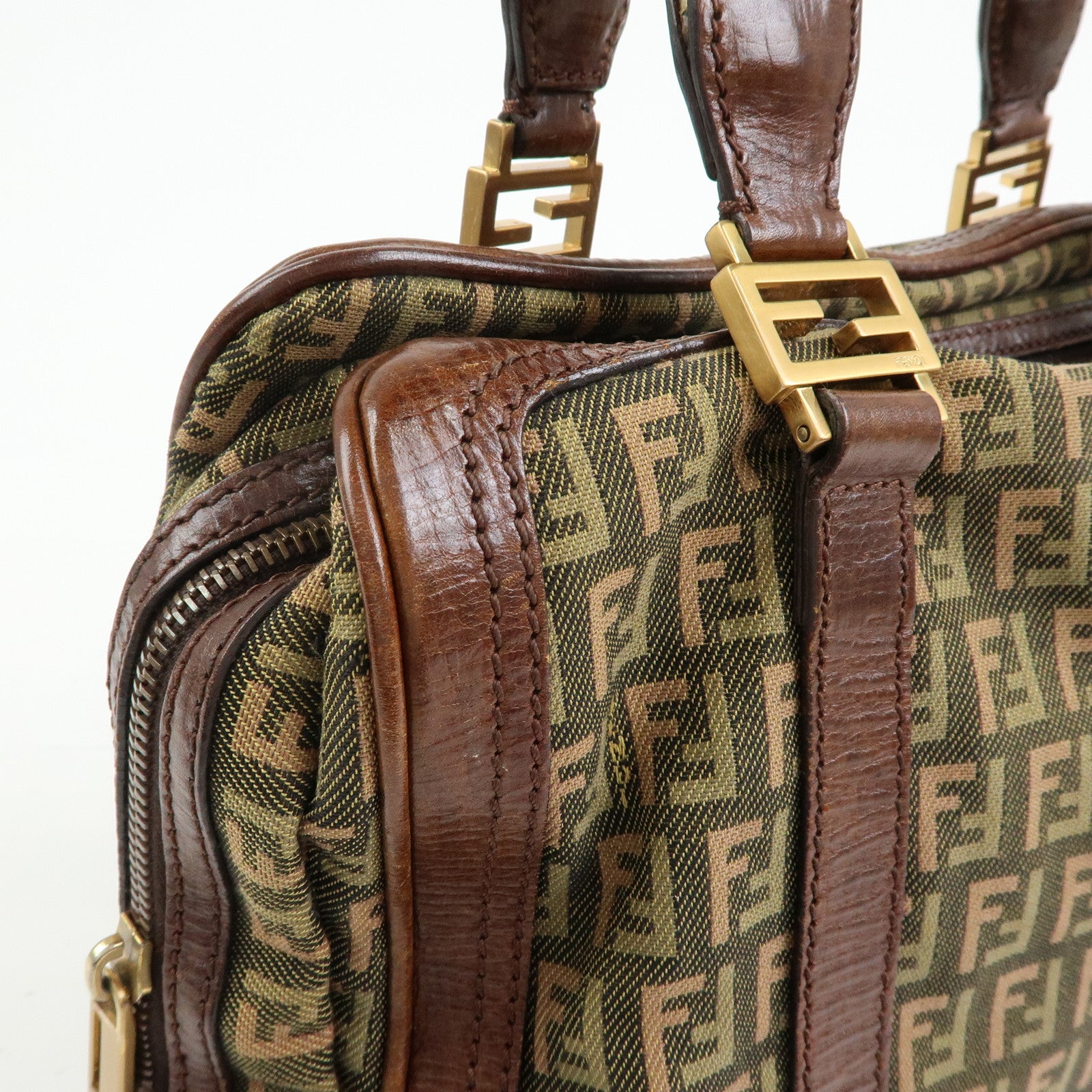 FENDI Zucchino Canvas Leather Mini Boston Bag Shoulder Bag 8BL075