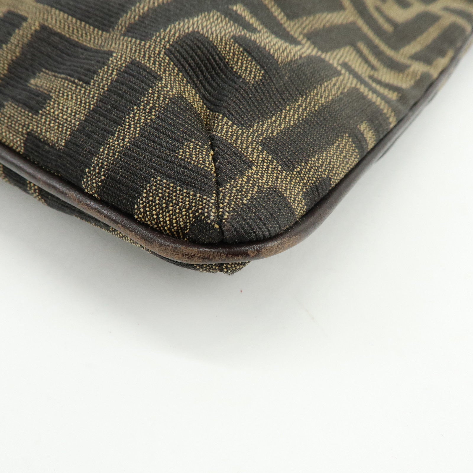 FENDI Zucca Canvas Leather Shoulder Bag Brown Black 83150820992