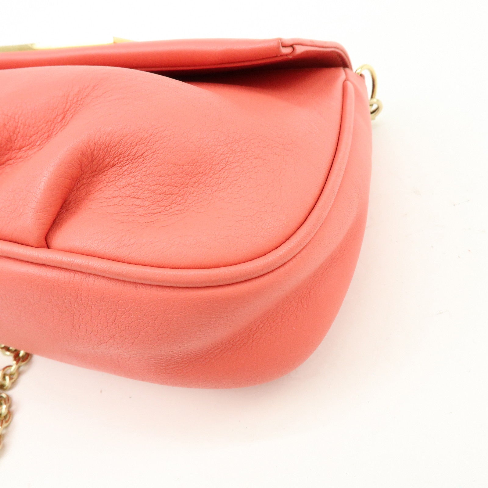 FENDI Leather Chain Shoulder Bag Purse Crossbody Bag Pink 8M0276