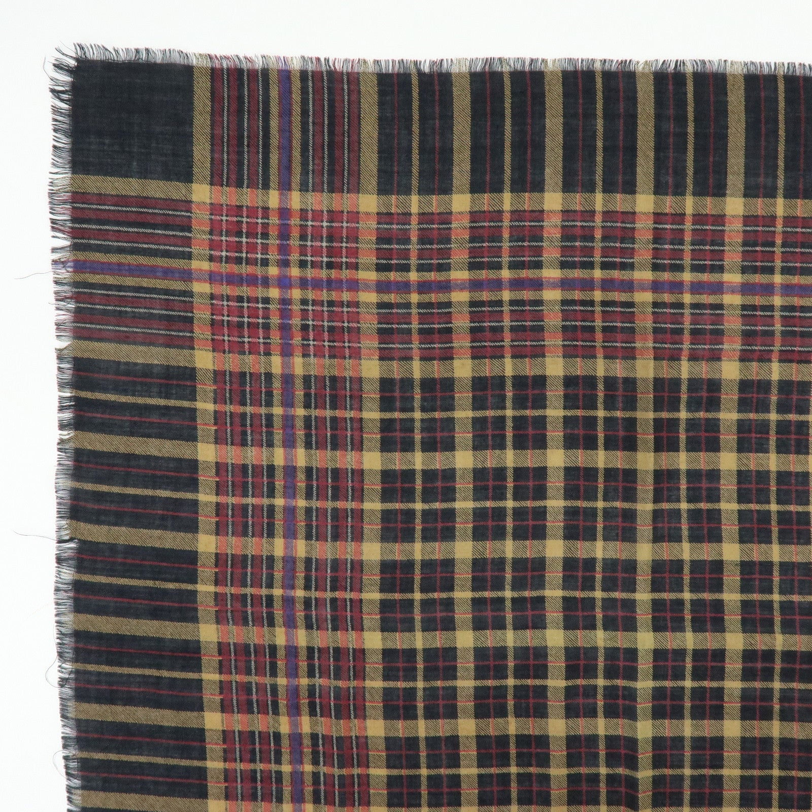 CHANEL Silk Cashmere Plaid Scarf Black Beige Wine Red