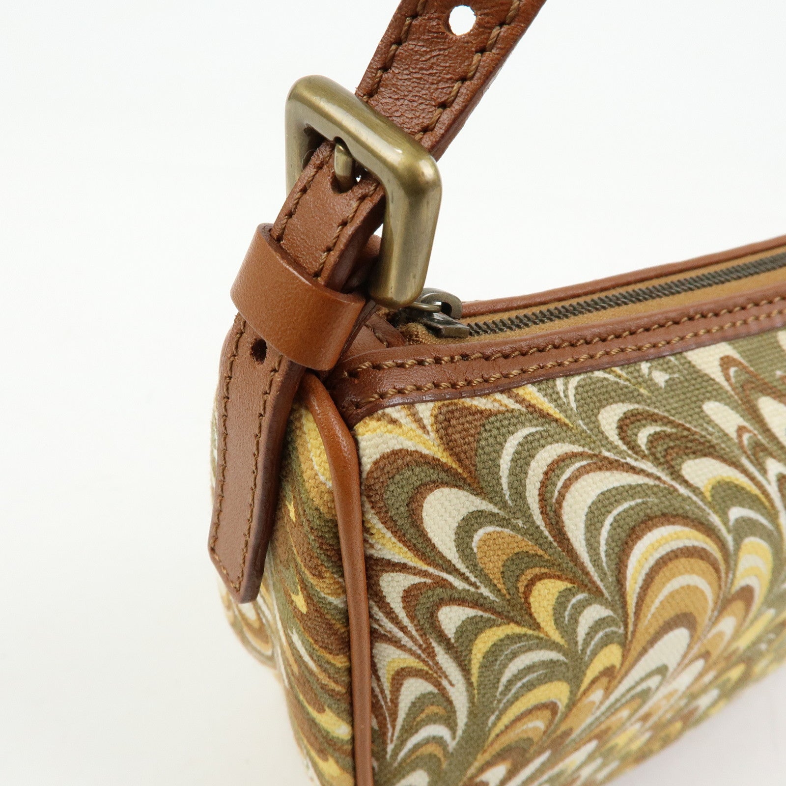 CELINE Canvas Leather Mini Hand Bag Brown Beige