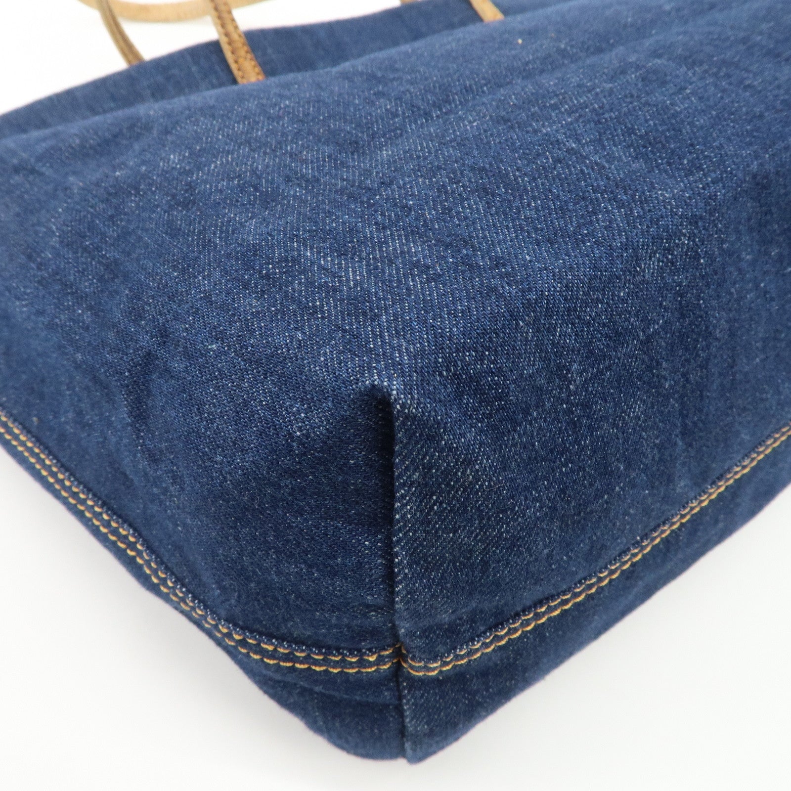 FENDI Denim Tote Bag Hand Bag Logo Charm Navy