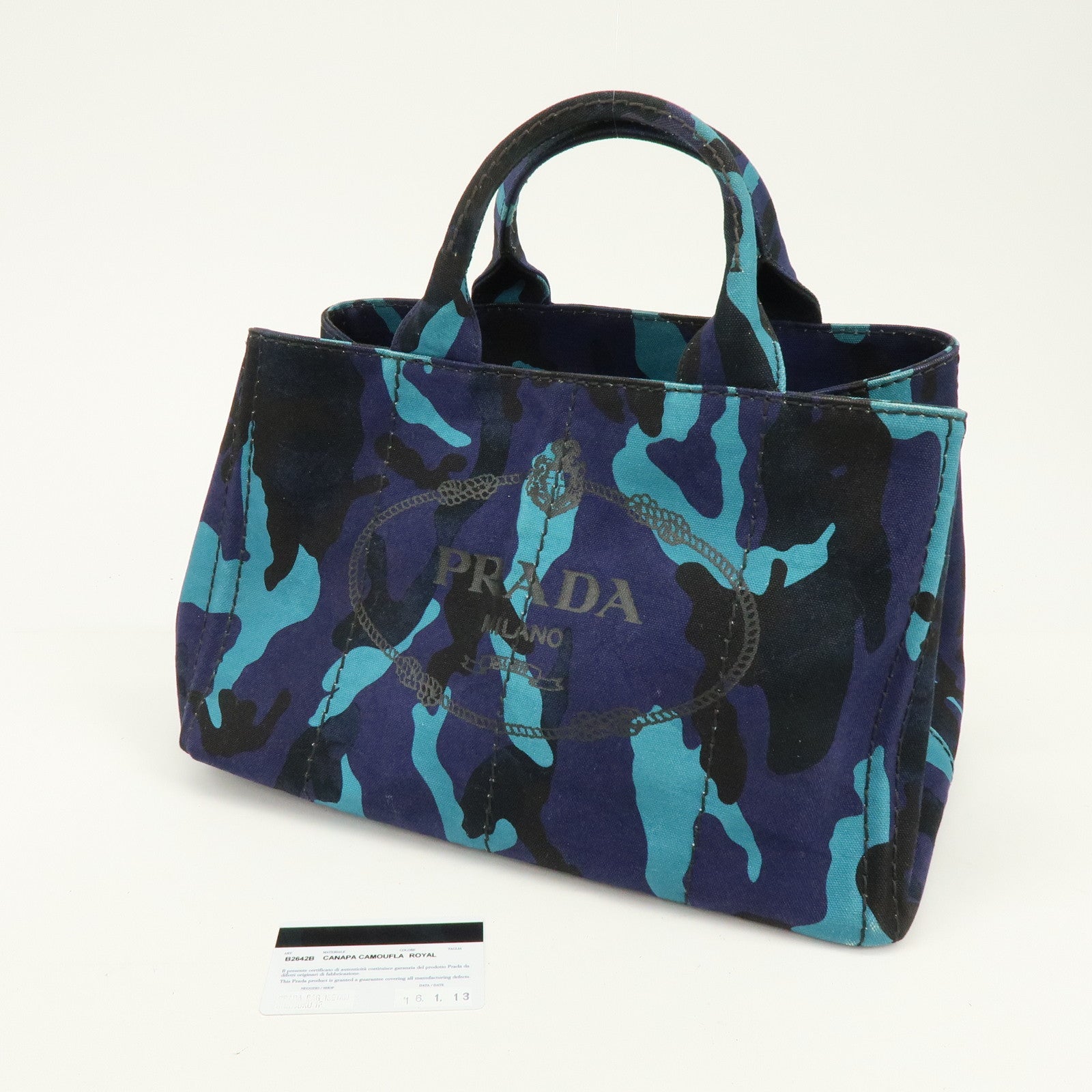 PRADA Triangle Logo Canapa Canvas 2Way Hand Bag Camouflage B2642B