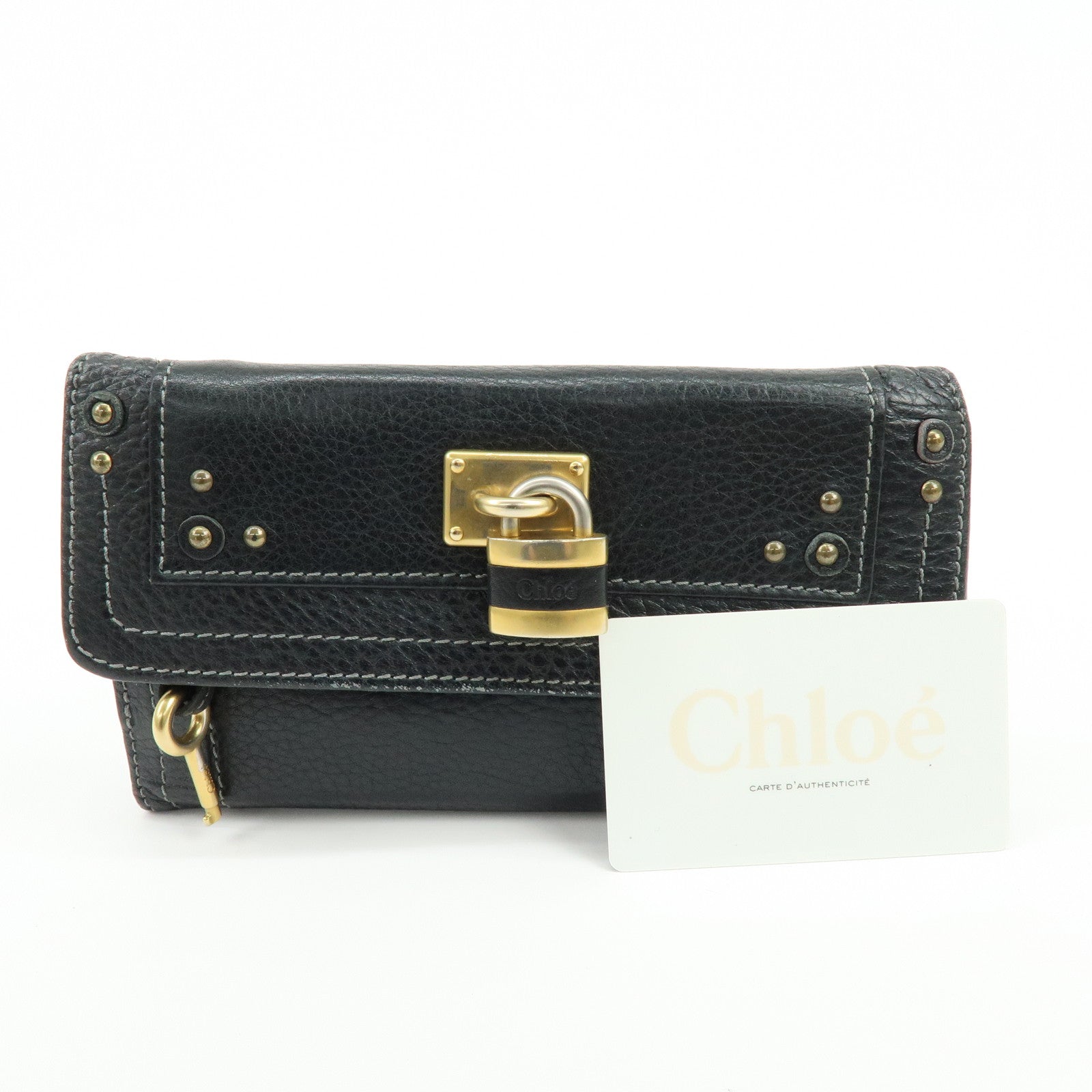 Chloe Paddington Leather Bi-fold Flap Long Wallet Black
