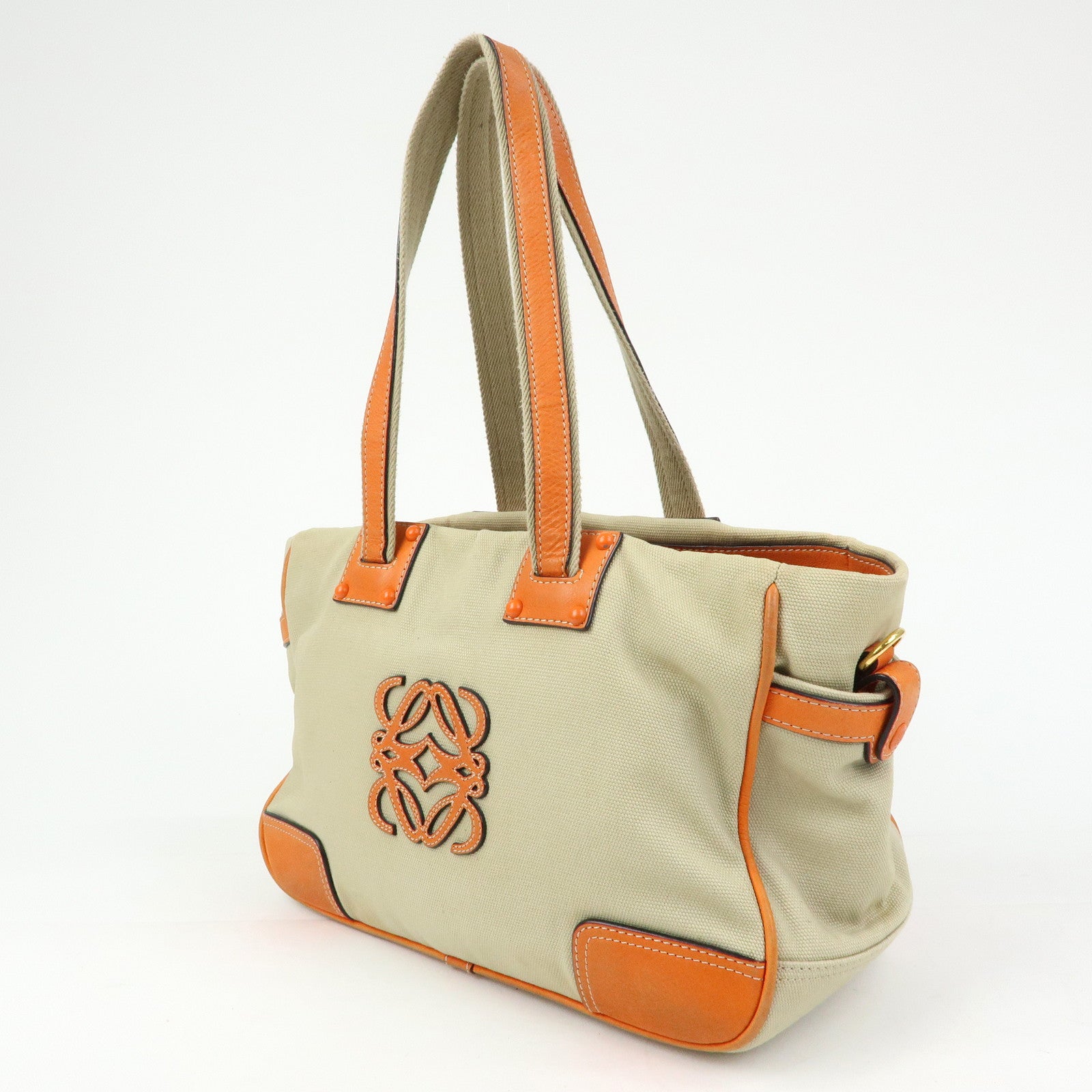 LOEWE Missy Canvas Leather 2Way Bag Tote Bag Beige Orange