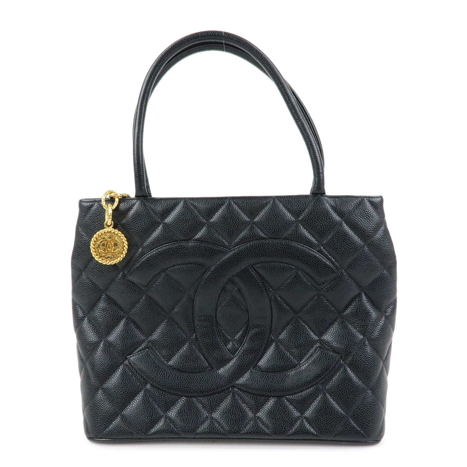 CHANEL Matelasse COCO Mark Medallion Tote Bag Hand Bag Black A01804