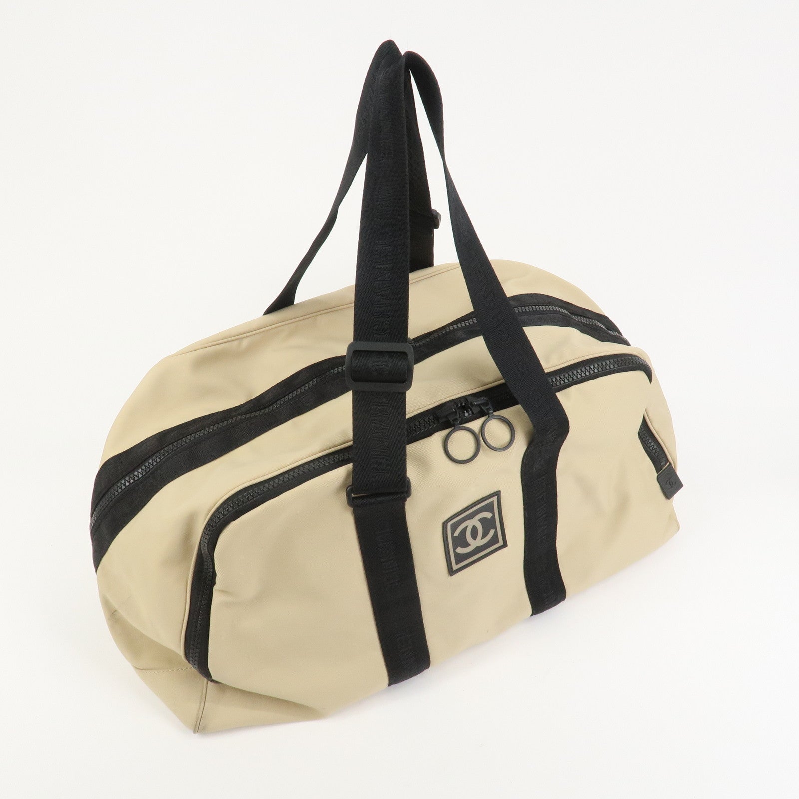 CHANEL Sports Line Nylon Boston Bag Travel Bag Beige Black A19976