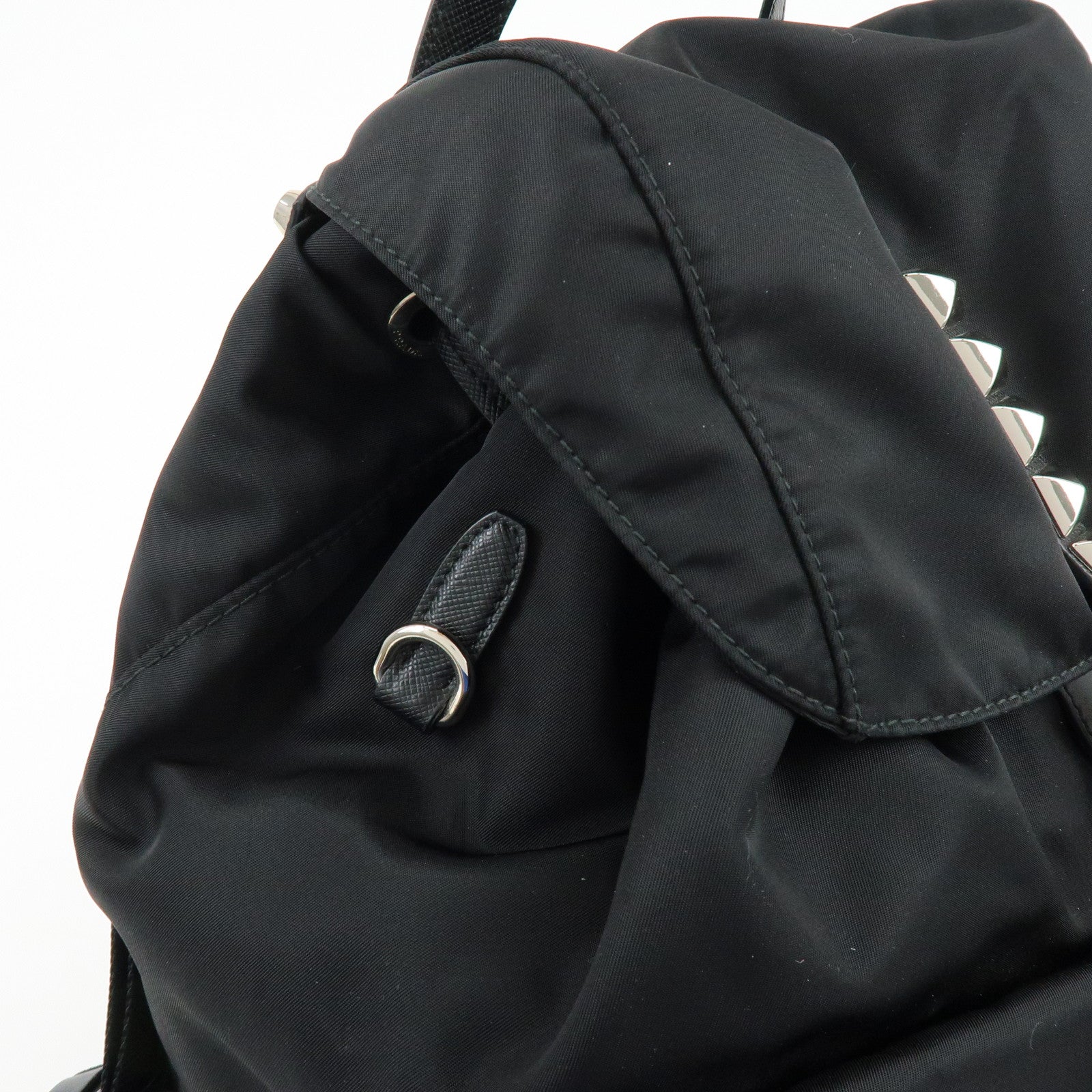 PRADA Triangle Logo Nylon Leather Backpack Studs Black Red1BZ811