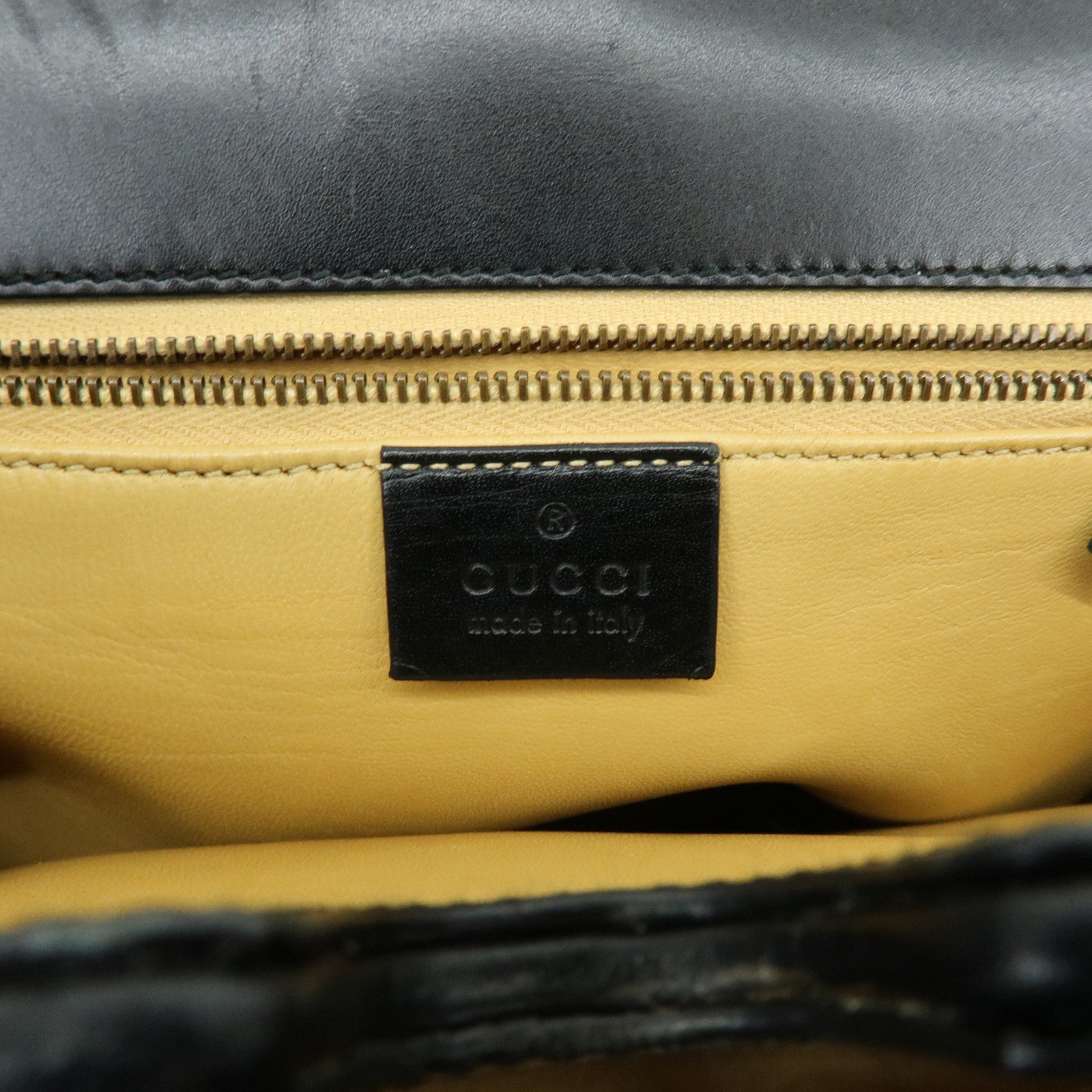GUCCI Logo Leather Turn-lock Hand Bag Black 102119