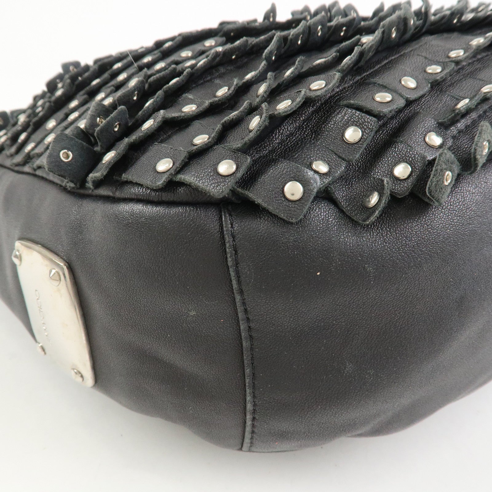 JIMMY CHOO Studs Leather Shoulder Bag Hand Bag Black