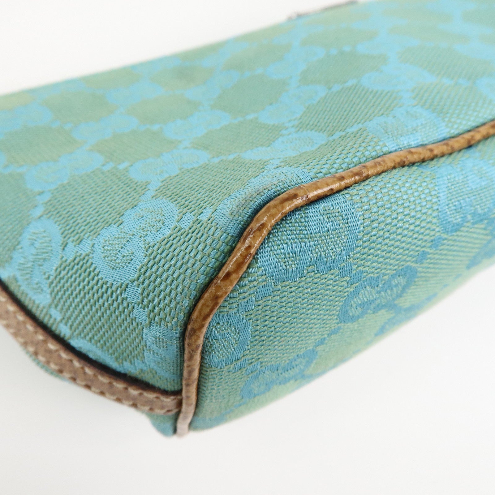 GUCCI Boat Bag GG Canvas Leather Hand Bag Pouch Blue 07198