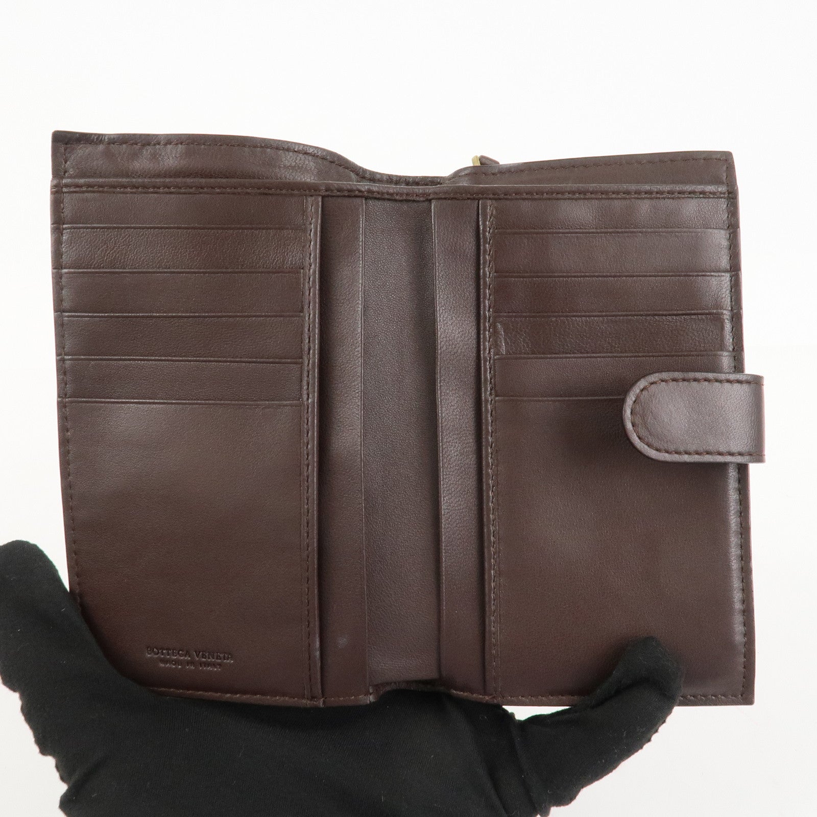BOTTEGA VENETA Intrecciato Leather Bi-Fold Wallet Dark Brown 121060 Used