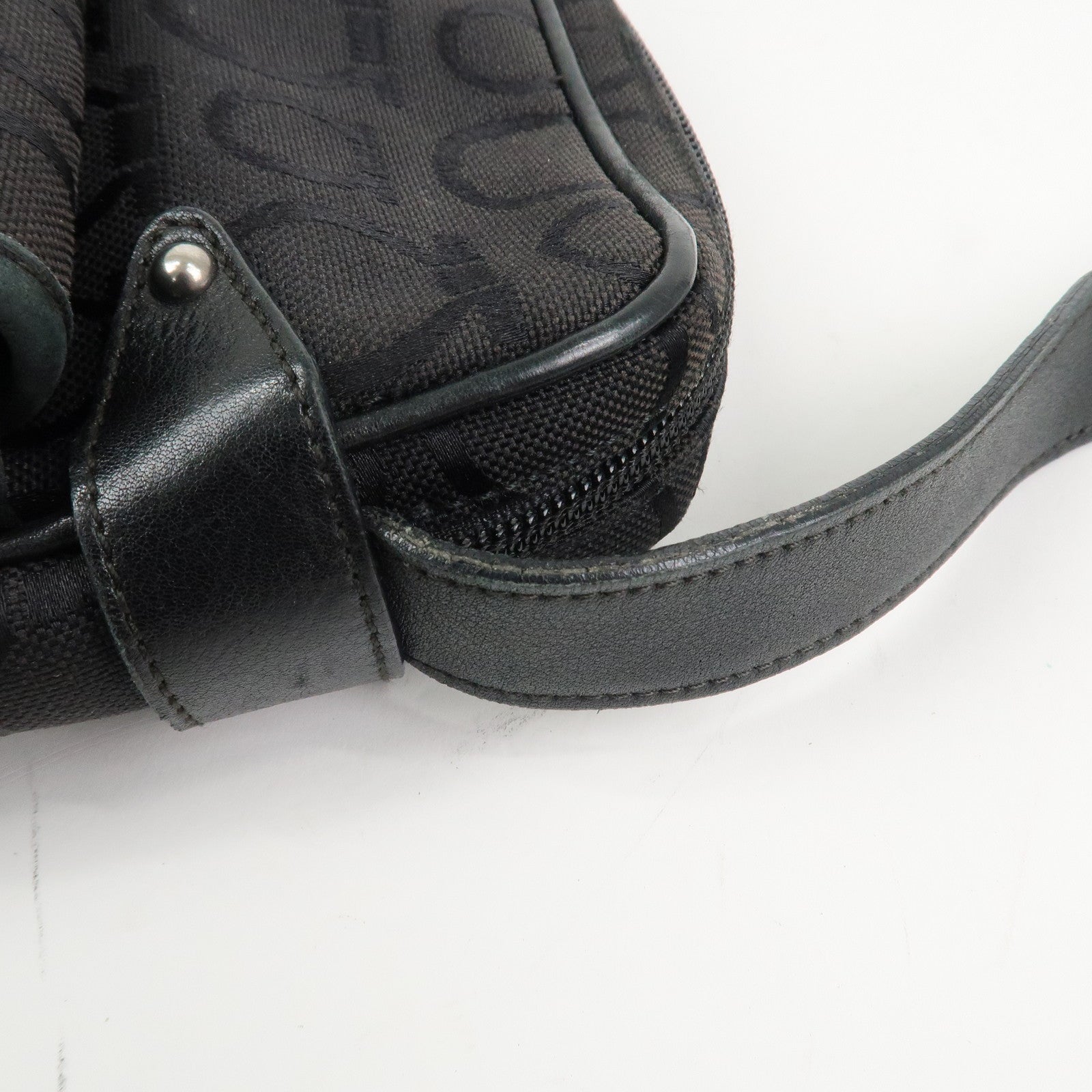 Ferragamo Gancini Logo Canvas Leather Crossbody Shoulder Bag Black