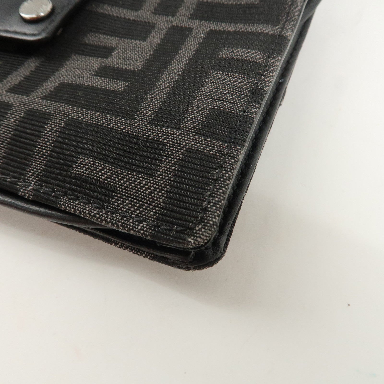 FENDI Zucca Leather Canvas Baguette Slim Clutch Bag Black 7M0295 Used