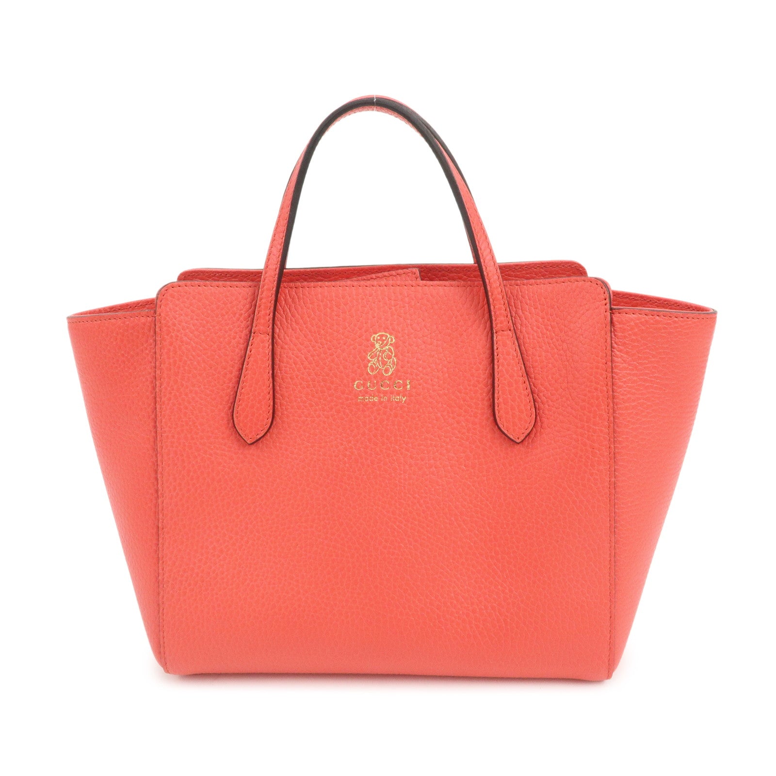 GUCCI Childrens Leather Swing Mini Tote Bag Teddy bear Coral 355640