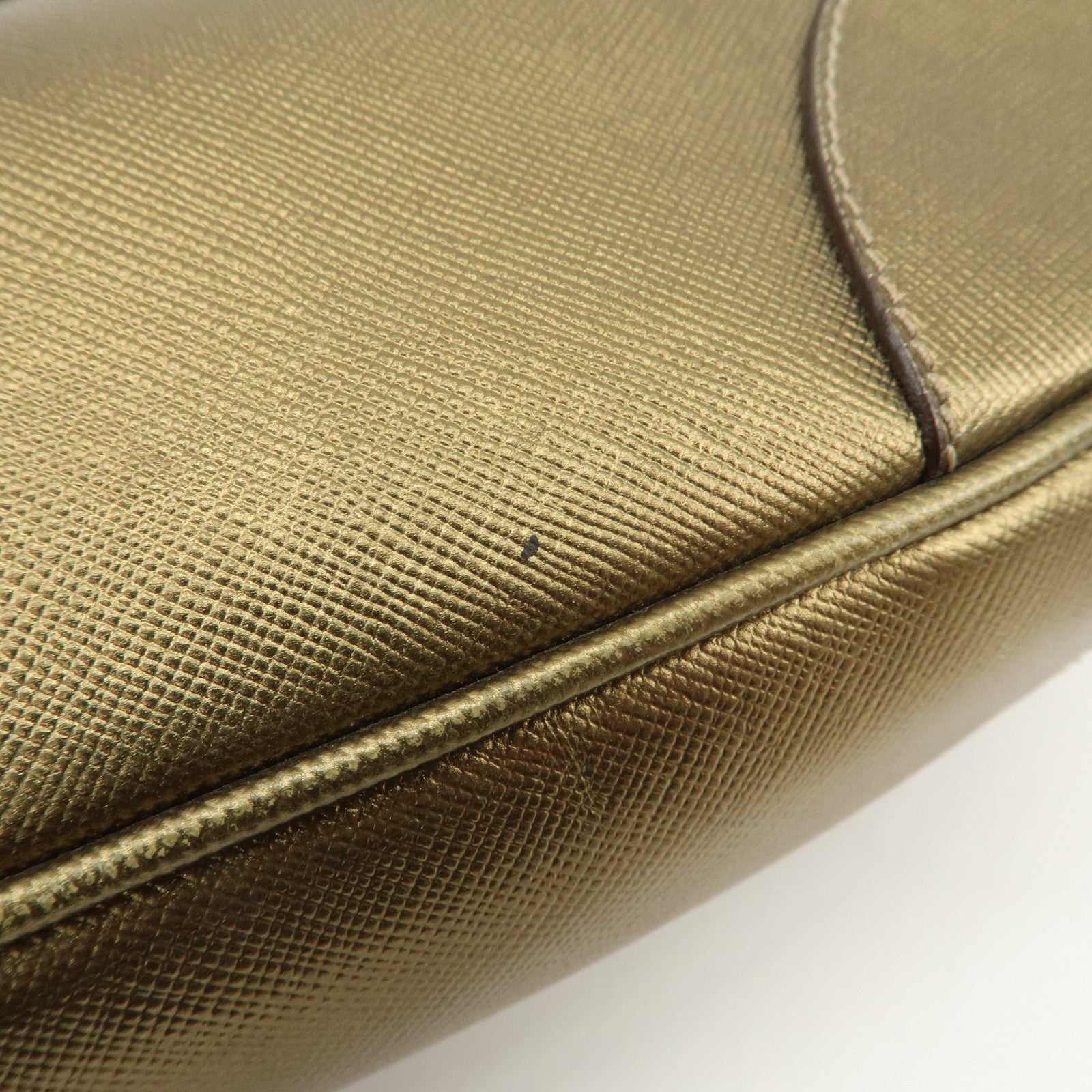 PRADA Triangle Logo Saffiano Leather Shoulder Bag Hand Bag Gold