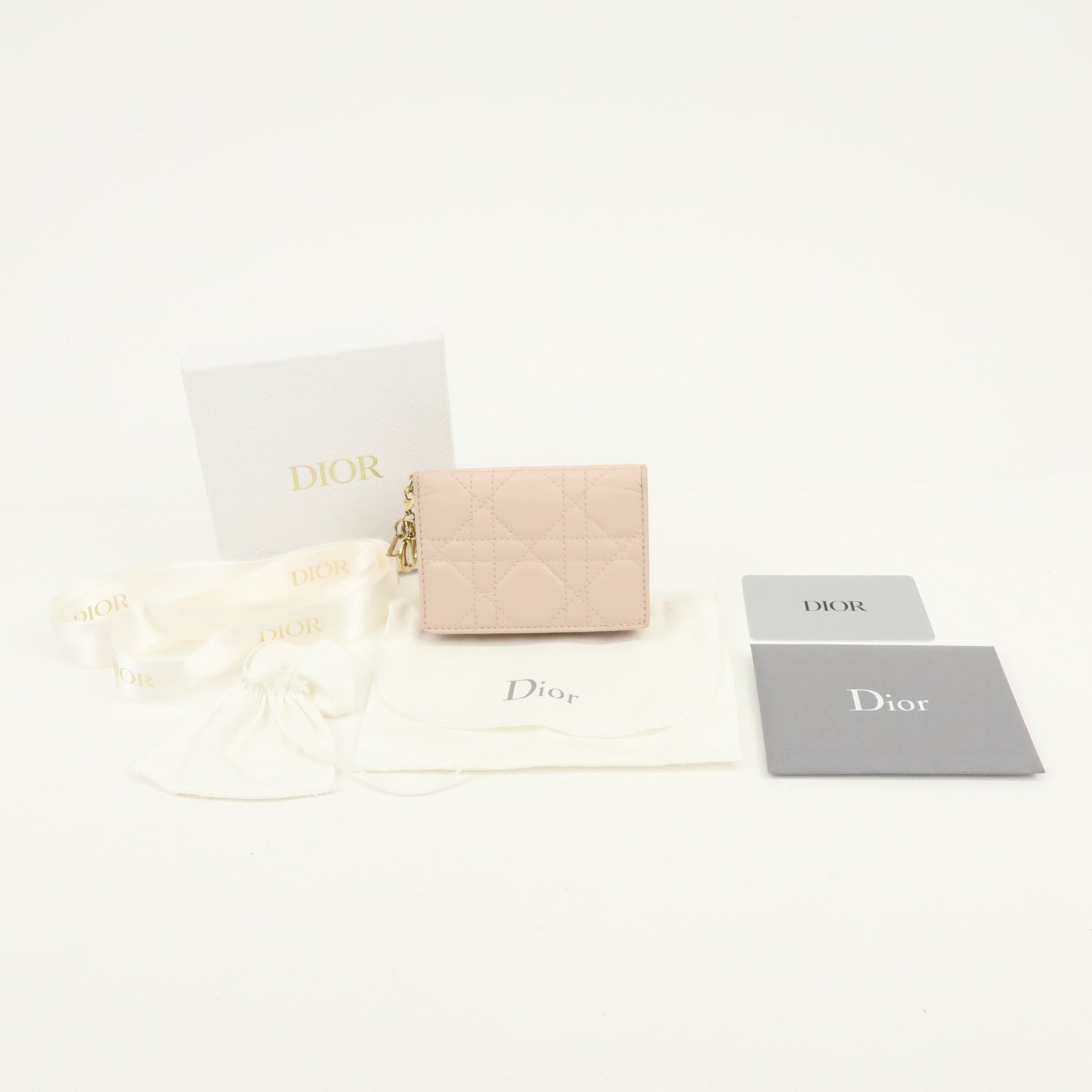 Christian Dior Lady Dior Canage Leather Card Case Pink Beige