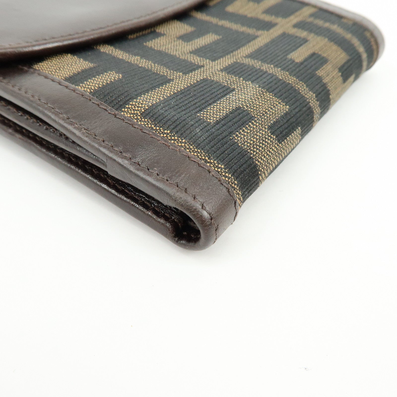 FENDI Zucca Canvas Leather Bi-fold Wallet Brown Black 01695