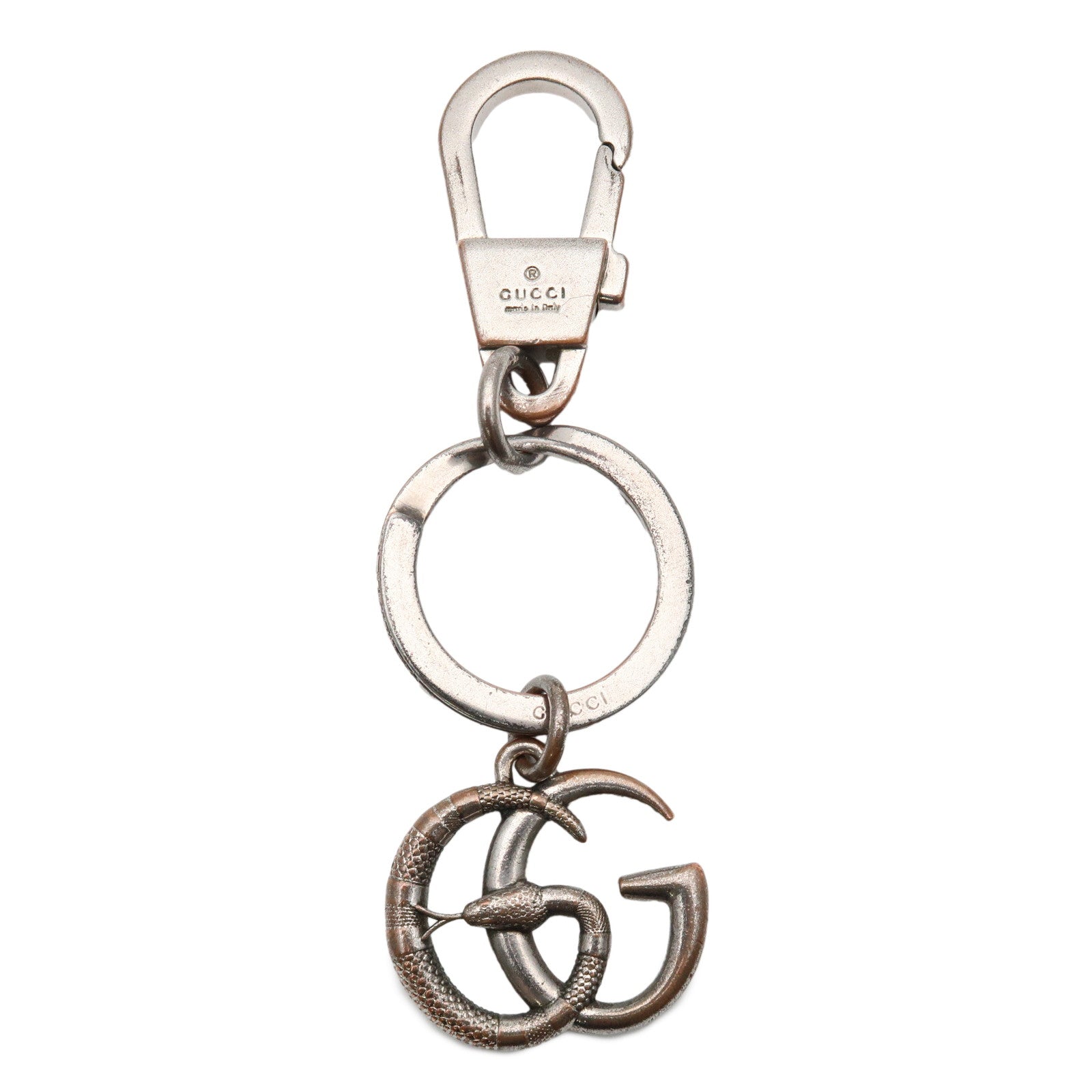 GUCCI Snake Double G Metal Bag Charm Key Holder Silver 325355